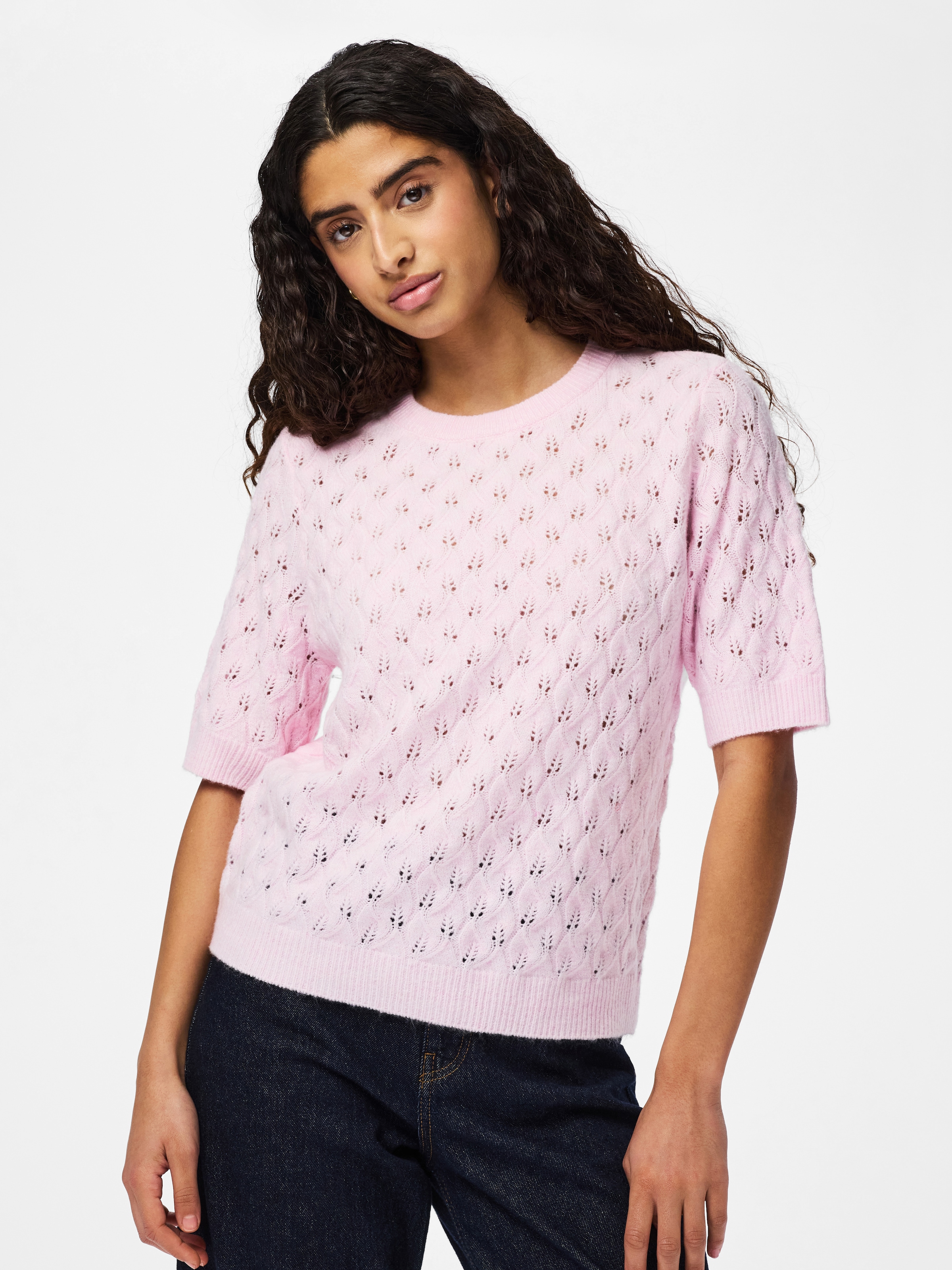 pieces Pull en tricot »PCLELOU SS O-NECK KNIT NOOS BC« mit Ajourmuster