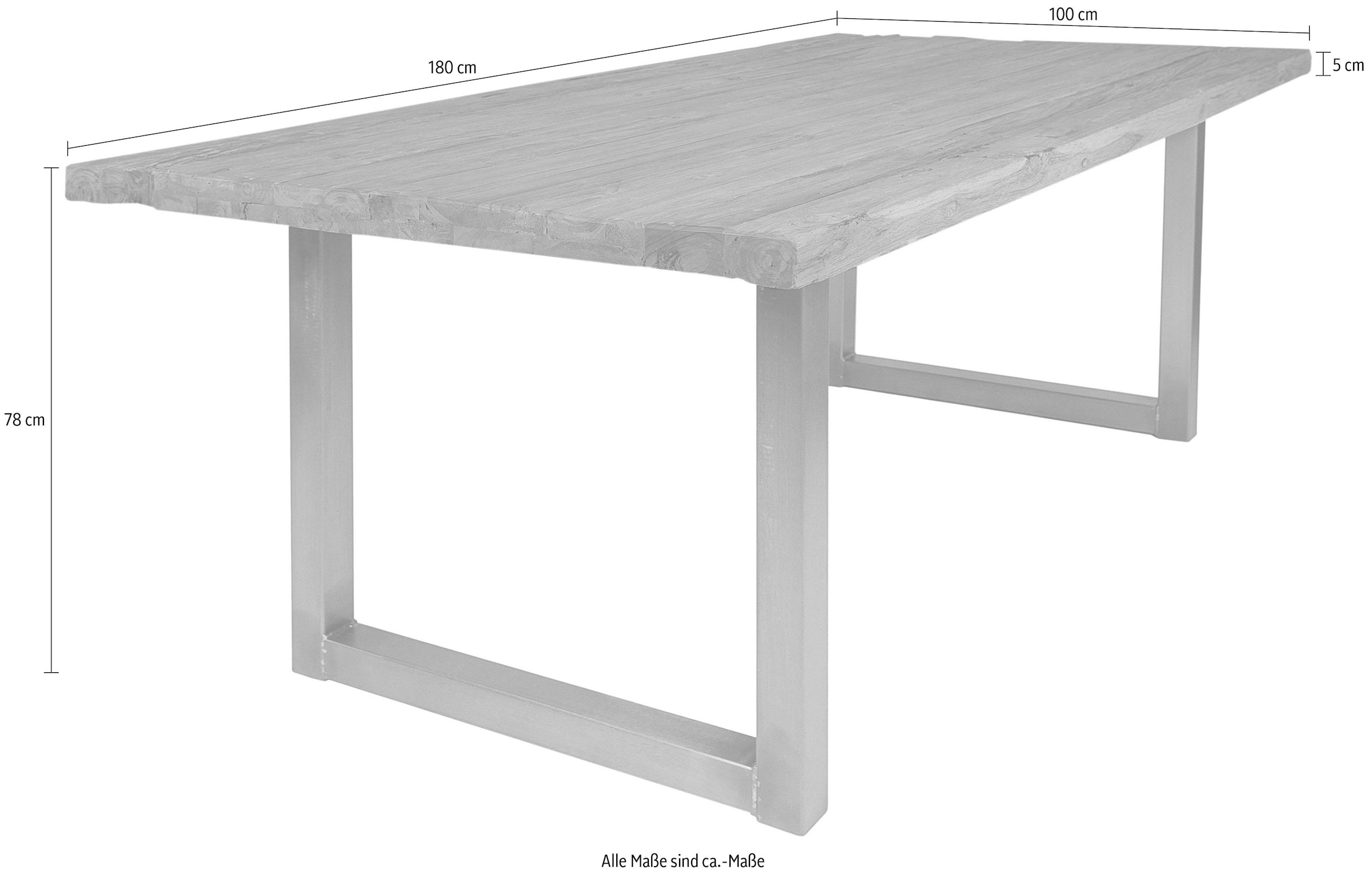 SIT Esstisch »Osaka aus recyceltem Teakholz mit Kufengestell im Rustik-Look« Aufgedoppelte Tischplatte aus Teak mit stabilem Kufengestell aus Eisen