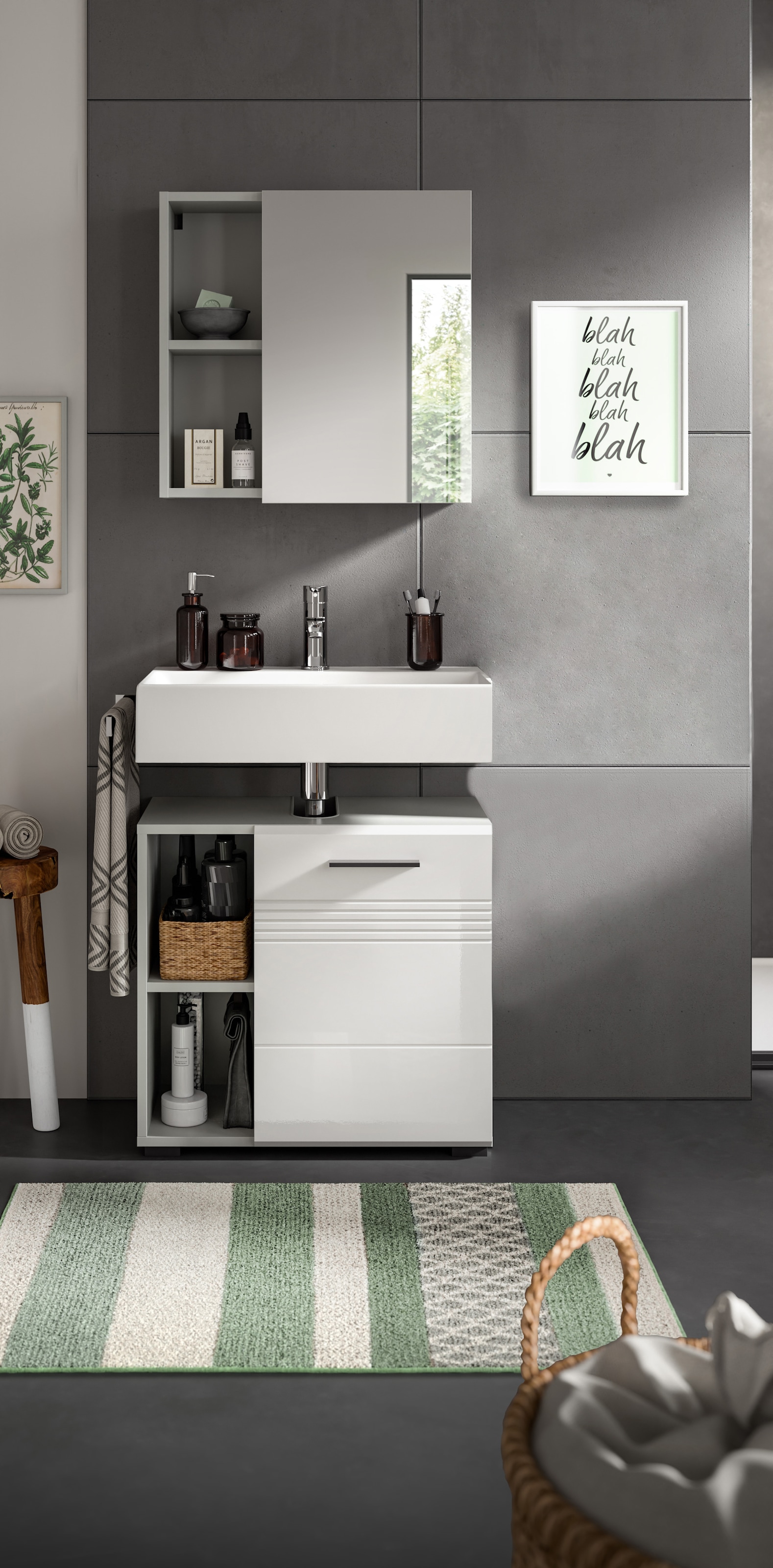 welltime Badmöbel-Set »Calicio, bestehend aus: Waschbeckenunterschrank, Spiegelschrank« 2 Stk. tlg.