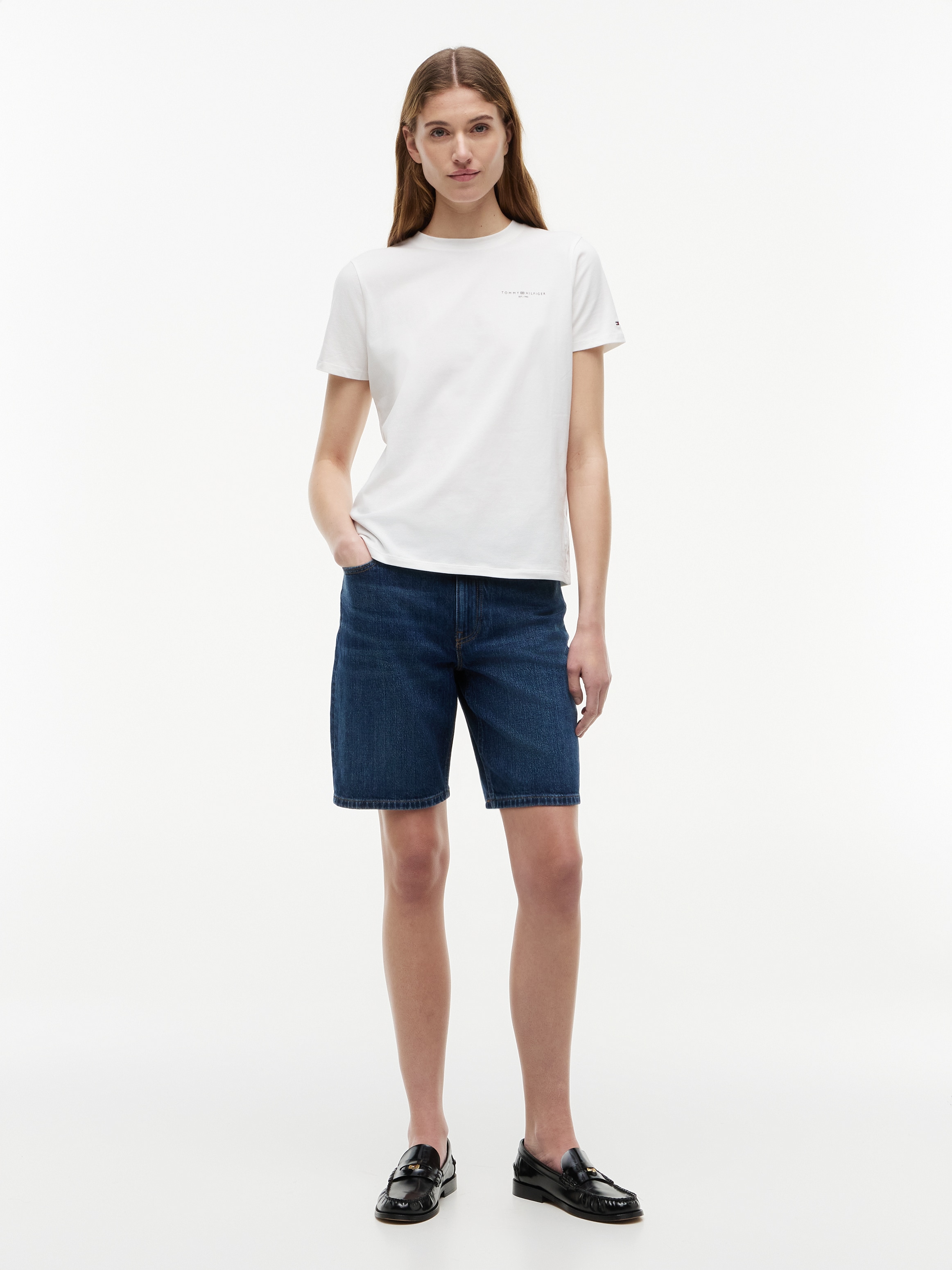Tommy Hilfiger Shirt à col rond »1985 REG MINI CORP LOGO C-NK SHORT SLEEVE« avec inscription logo Tommy Hilfiger et broderie