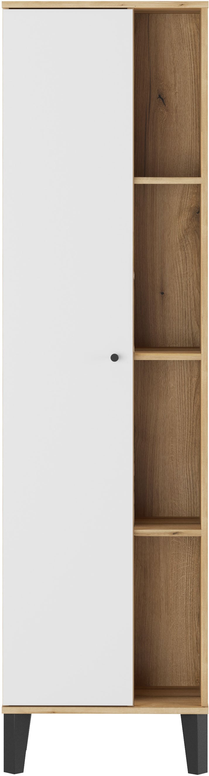 Home affaire Armoire de rangement »Oslo, Badschrank mit Knopfgriff, Hochschrank im skandinavischen Design« disponible en blanc ou gris, suffisamment d’espace de rangement