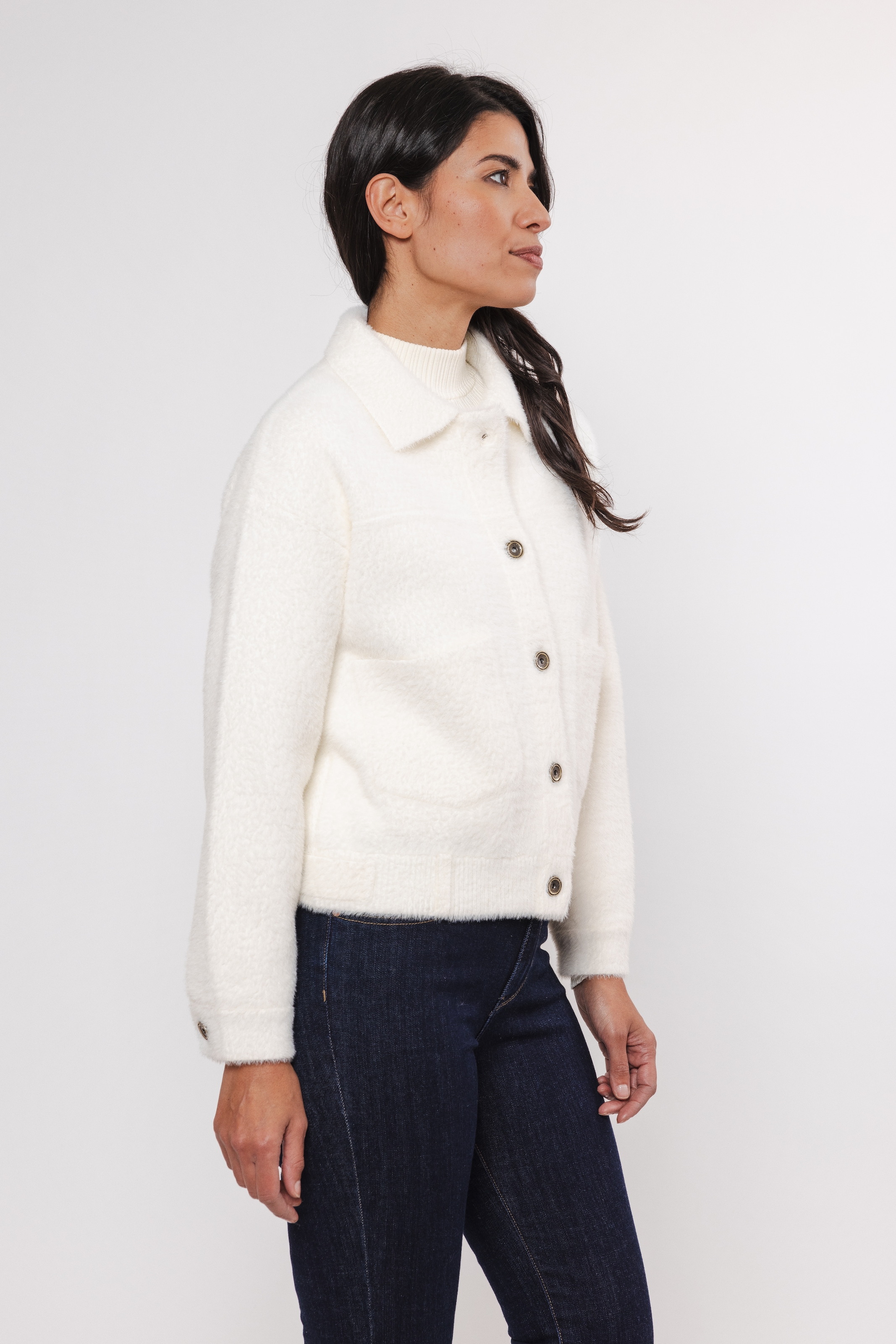 Rino & Pelle Cardigan »BUBBLY« avec aspect pelucheux, manches longues, col rond, sans capuche, en mélange de matières