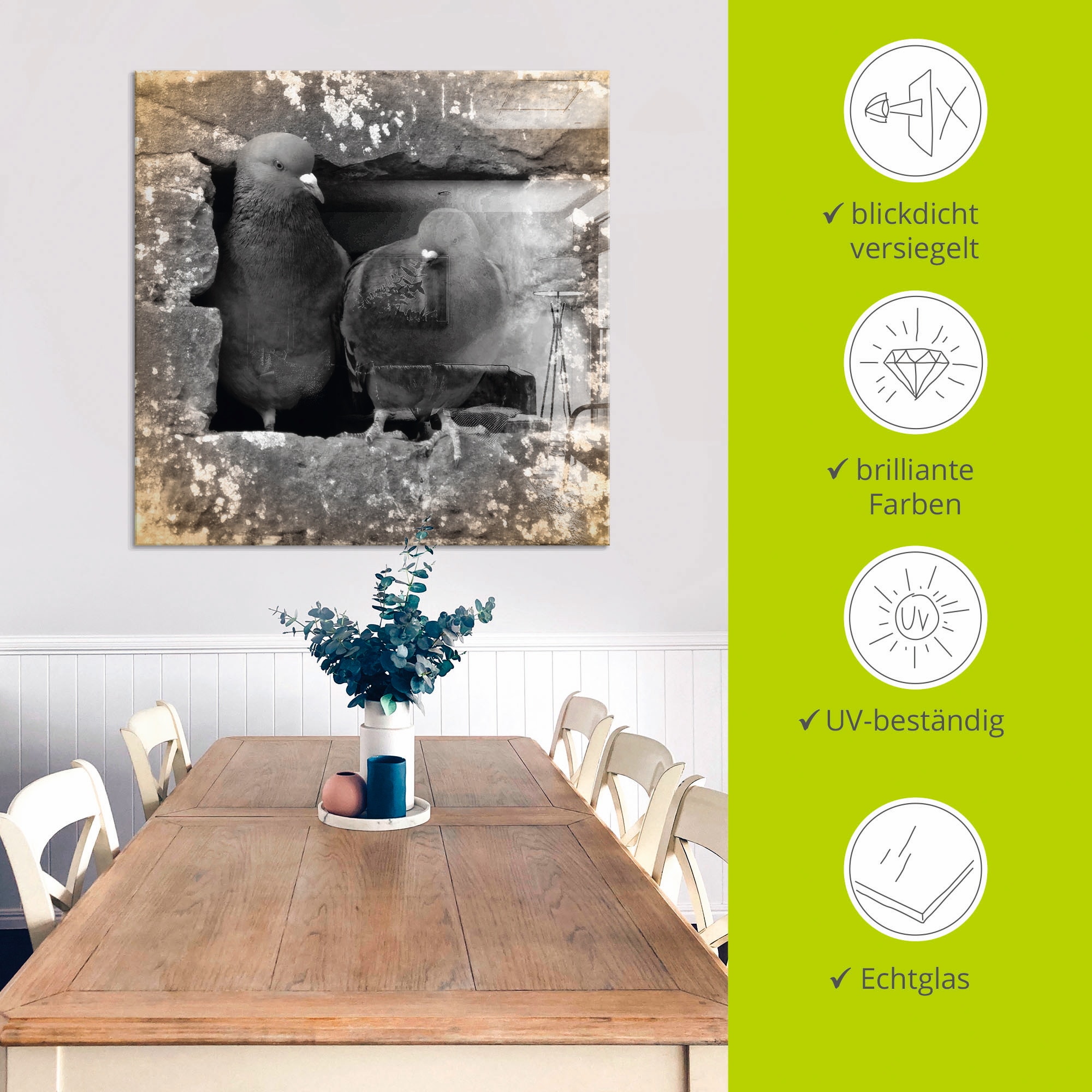 Artland Tableau en verre »Tauben Liebe« 1 cuis tlg. in verschiedenen Grössen