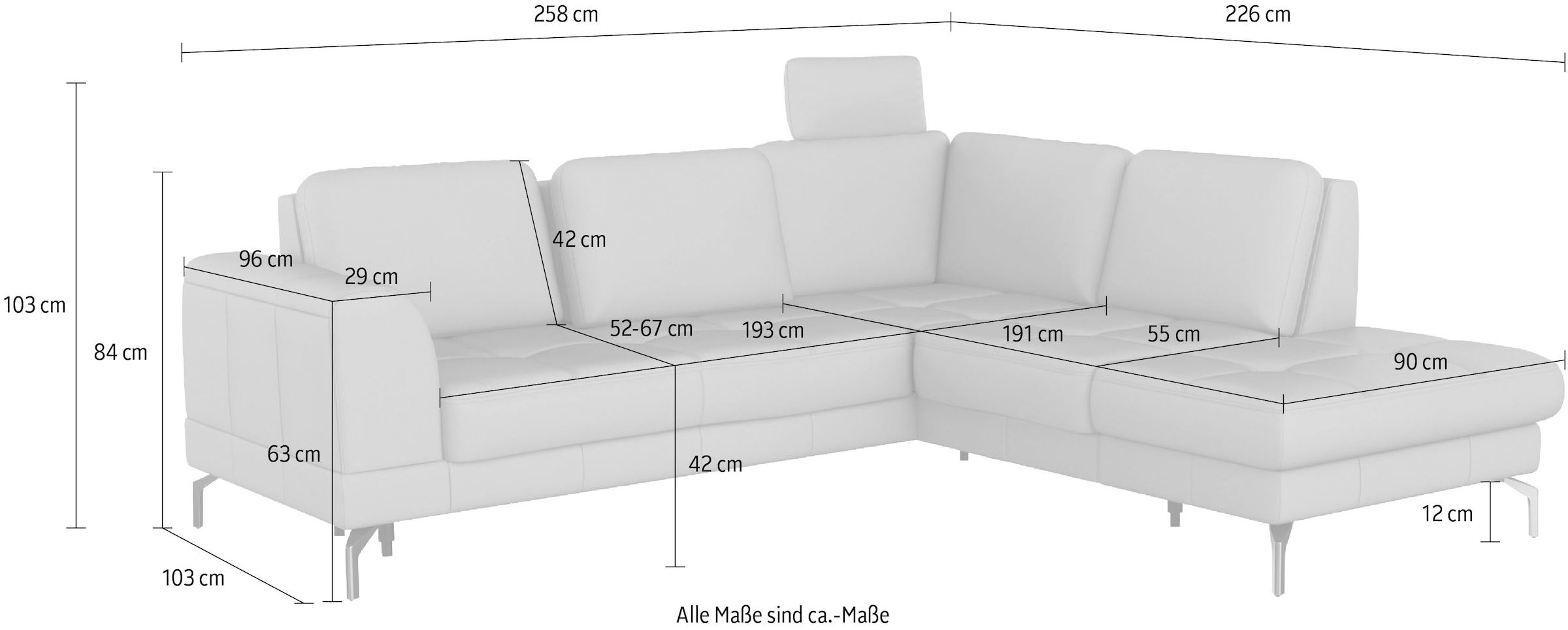 sit&more Canapé d'angle »Bendigo L-Form« inklusive Sitztiefenverstellung, Bodenfreiheit 12 cm, in 2 Fussfarben