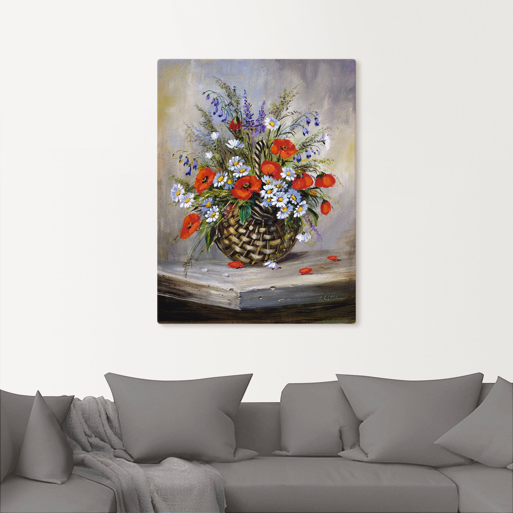 Artland Leinwandbild »Blumiger Korb« Blumen 1 Stk. tlg. auf Holzrahmen gespannt