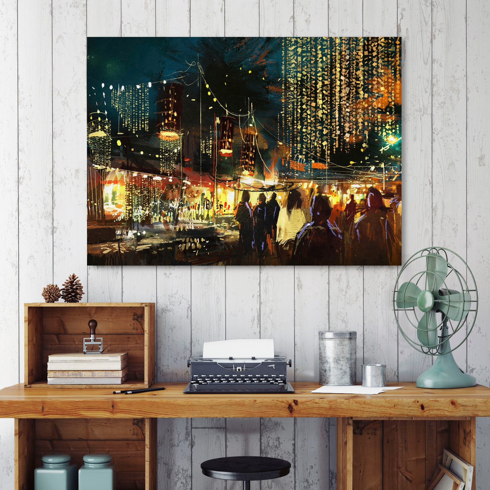 queence Leinwandbild »Markt« Gebäude | Menschen | Städte Premium-Leinwandstoff, Handarbeit aus Deutschland