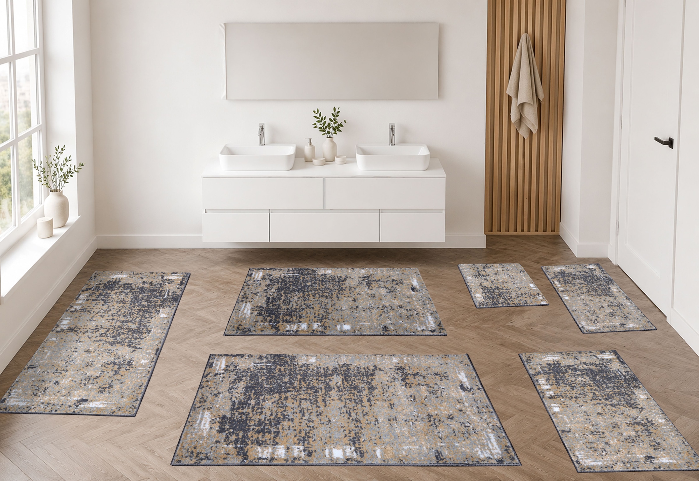 GOODproduct Tapis de bain »Hamsa, Badvorleger, Badezimmer Teppich, Duschvorleger« Höhe 15 mm revêtement antidérapant Séchage rapide | compatible chauffage au sol tapis de bain, style vintage, effet relief