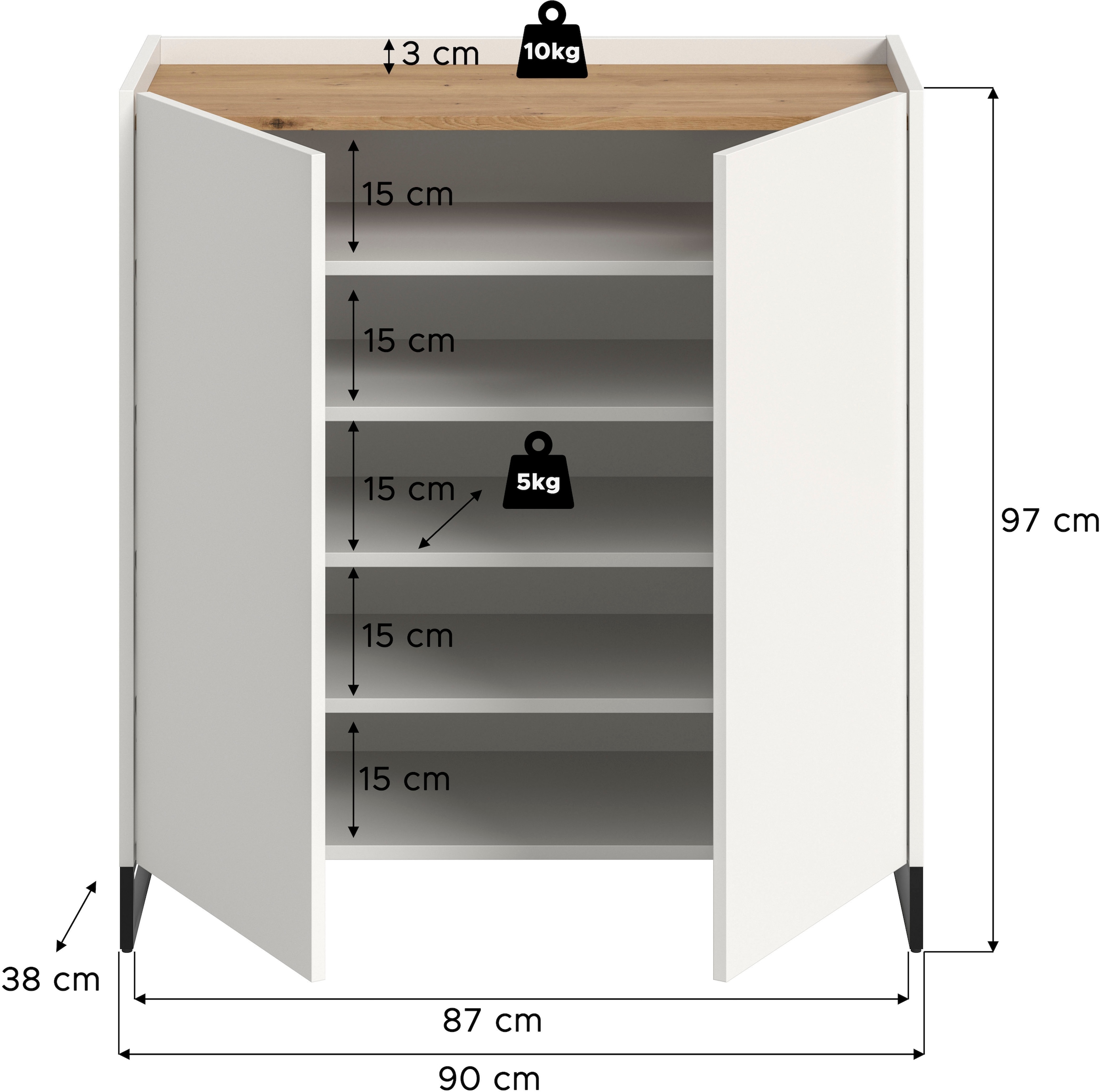 INOSIGN Schuhschrank »EVRID, Breite 90cm, 2 Türen, 5 Einlegeböden, inkl. Metall-Kufenfüsse« individuell mit anderen Artikel der Serie EVRID erweiterbar, 1 Stk. tlg. Schuhkommode, Kommode, Sideboard, Garderobenschrank, Flurkommode
