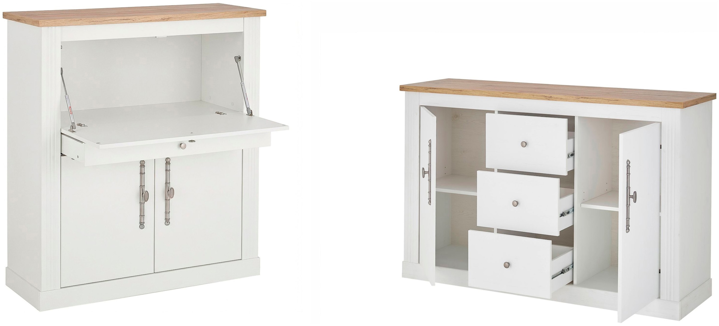 GOODproduct Ensemble de meubles de bureau »Westminster, wohnliches Home-Office, Büro in zwei Farben verfügbar« Ensemble, 2 tlg. comprend secrétaire et buffet de style campagne, avec canal pour câbles
