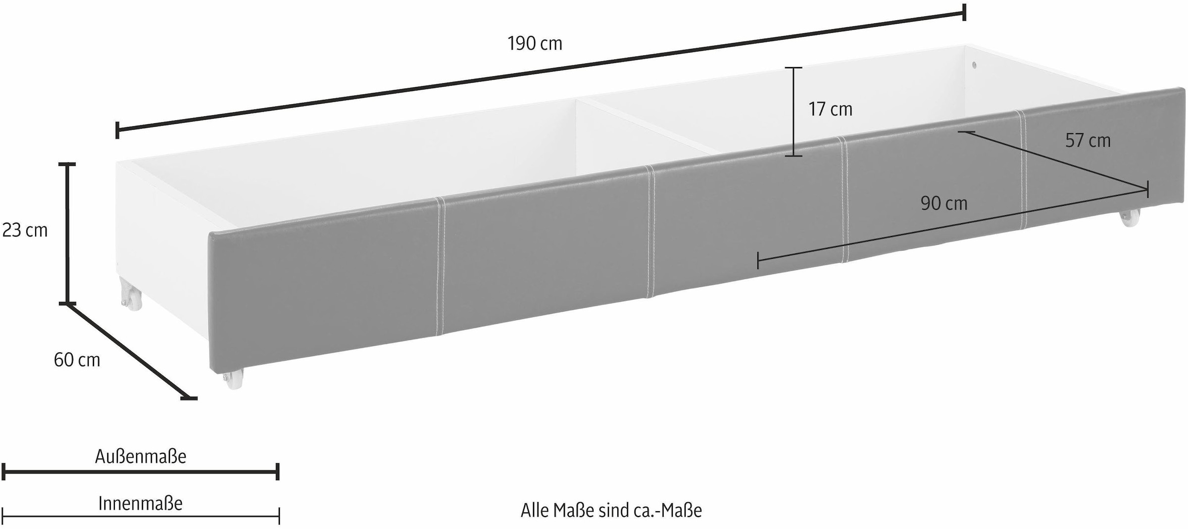 GOODproduct Bettschubkasten »Maja« mit zwei Innenfächer Aufteilung, für viel Stauraum, Breite 190 cm