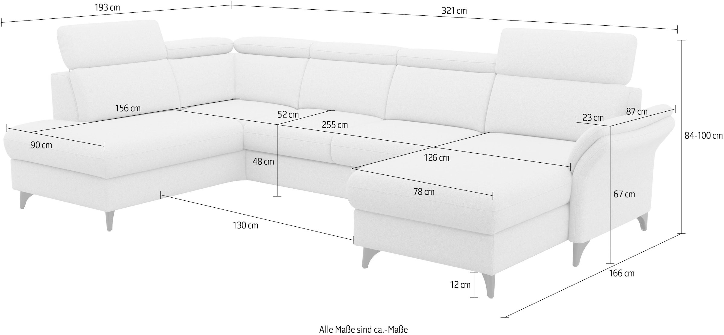 sit&more Paysage de salon »Glendale, U-Form« inkl. Kopfteilverstellung,wahlweise mit Vorziehsitz und Bettkasten