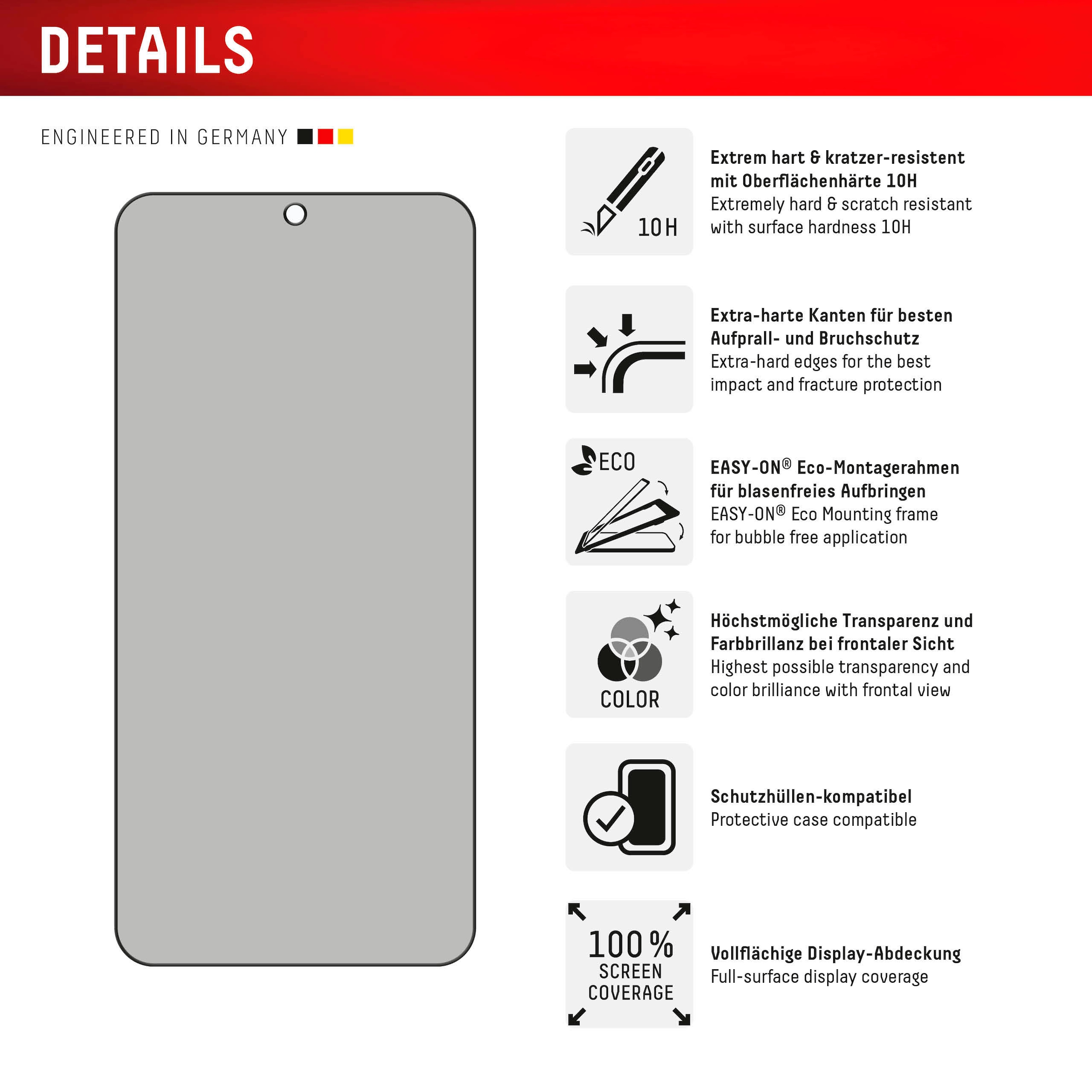 Displex Verre de protection d'écran »Privacy Glass« für Samsung Galaxy S24+;Samsung Galaxy S25+ Blickschutz Displayschutzfolie Displayschutz kratzer-resistent 10H