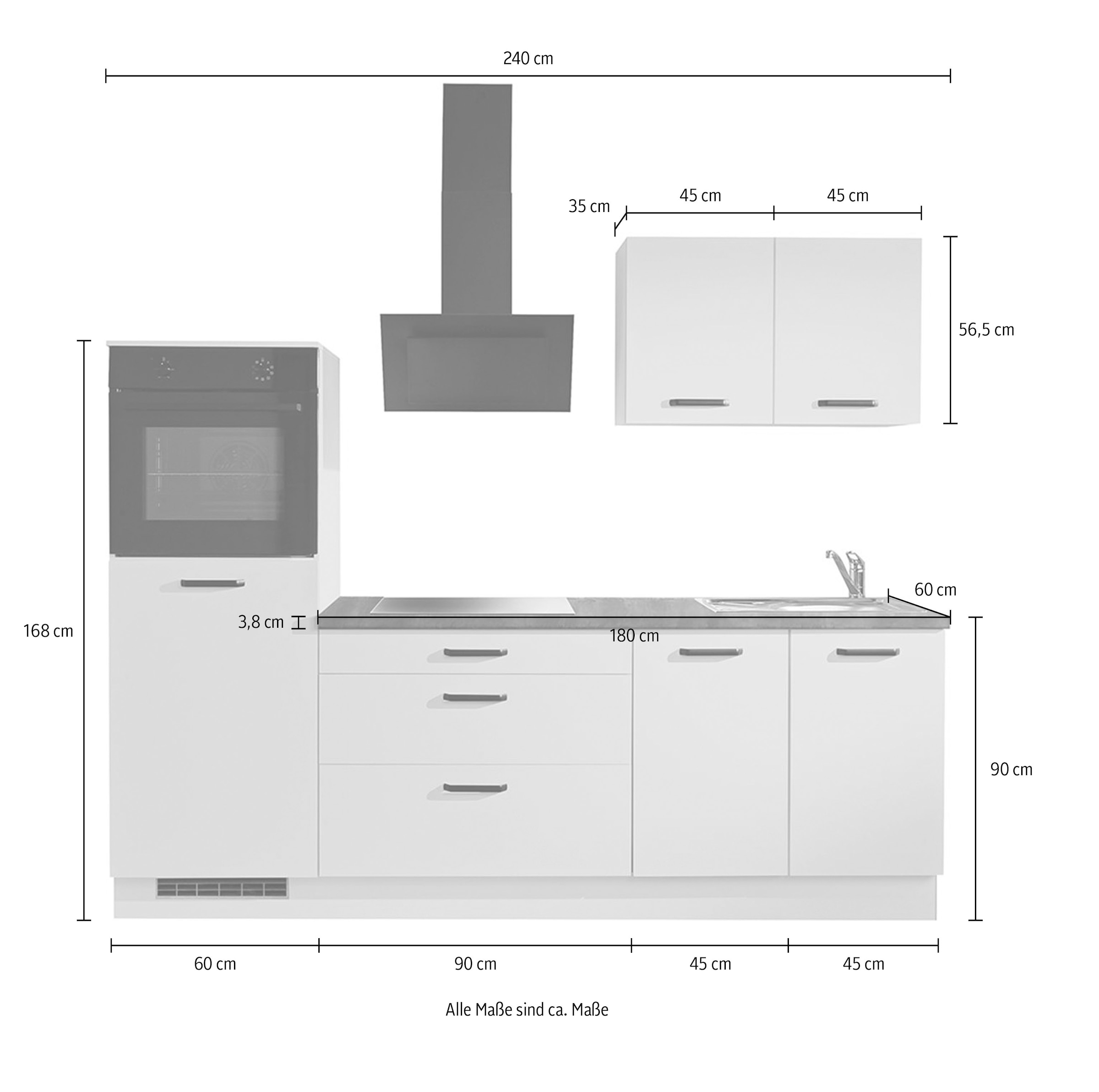 wiho Küchen Küchenzeile »Compact« Breite 240cm, wahlweise mit Geräten (mit Kühlschrank)