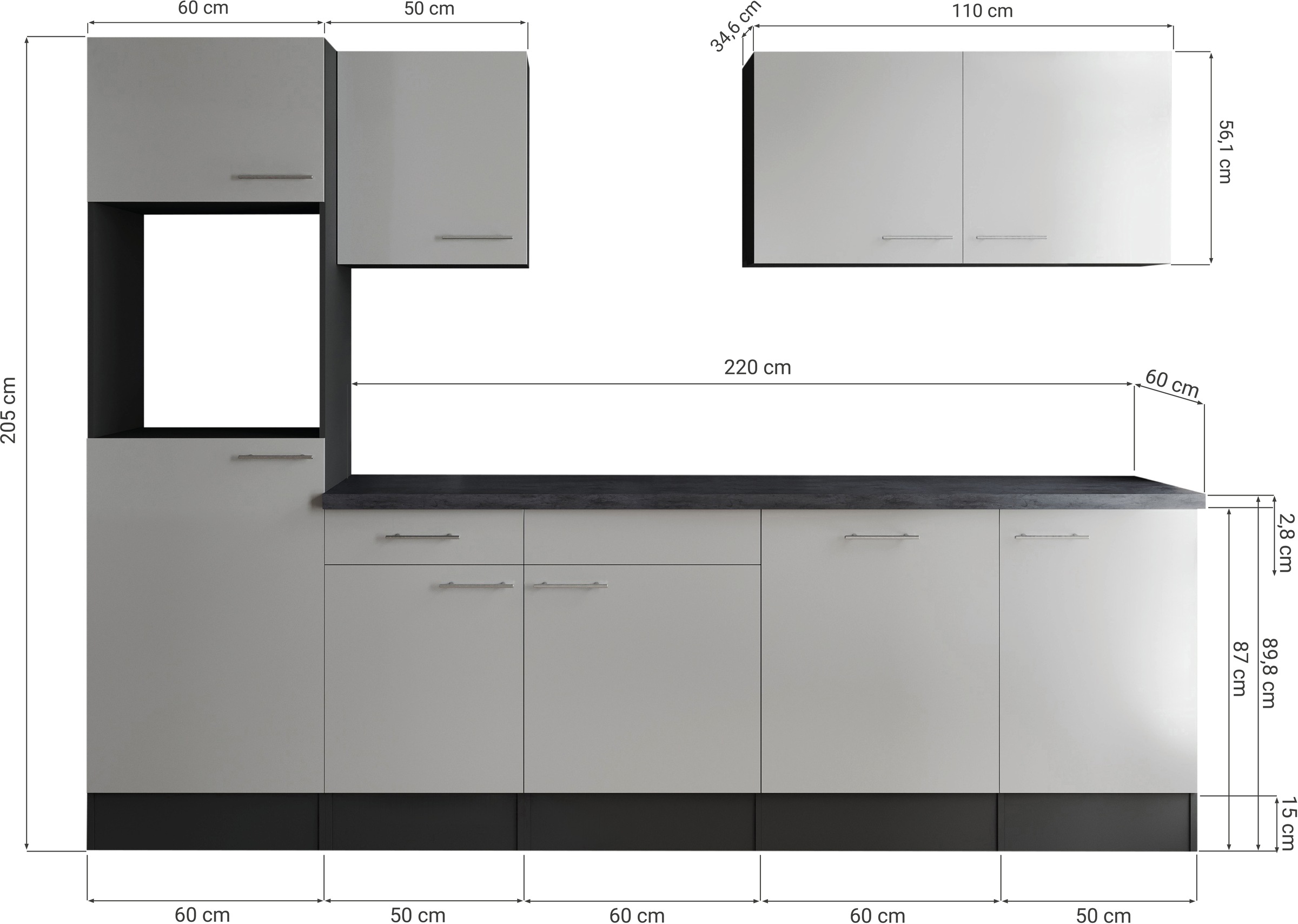RESPEKTA Küchenzeile »Oliver« Breite 280 cm, 90 cm Arbeitshöhe, in exklusiver Konfiguration für OTTO