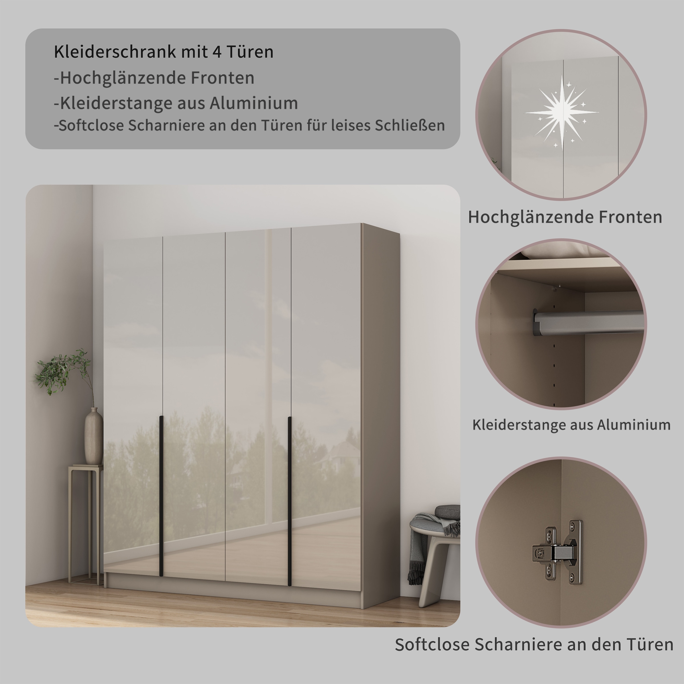 GOODproduct Kleiderschrank »Annor Schlafzimmerschrank Breite 162cm hochglanz Schrank Garderobe« Drehtürenschrank mit perfekter Innenausstattung - elegante Türgriffe