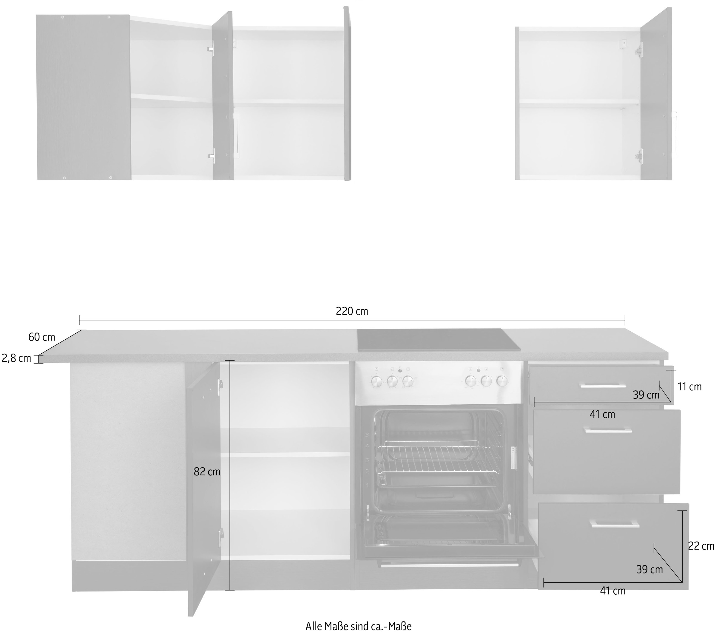 KOCHSTATION Kitchenette »KS-Paris – Küchen mit einzigartigen Fotomotiven auf den Fronten« largeur d'installation 220/220 cm, au choix avec appareils électriques, avec impression motif