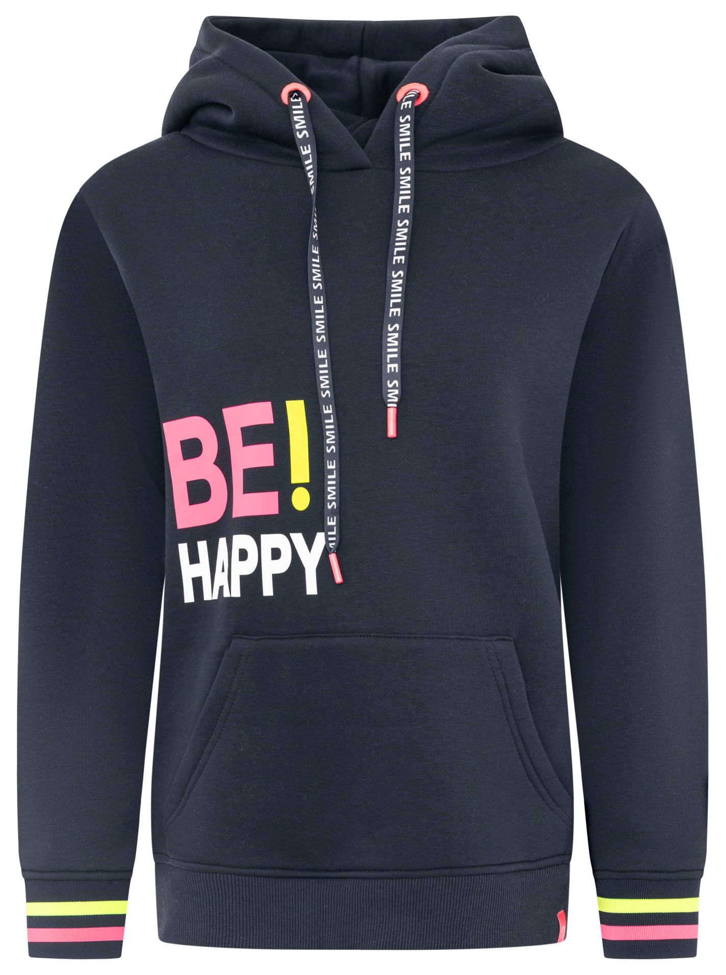 Zwillingsherz Hoodie »"Be Happy!"«, poignets rayés, impression sur la poitrine, capuche, poche kangourou

