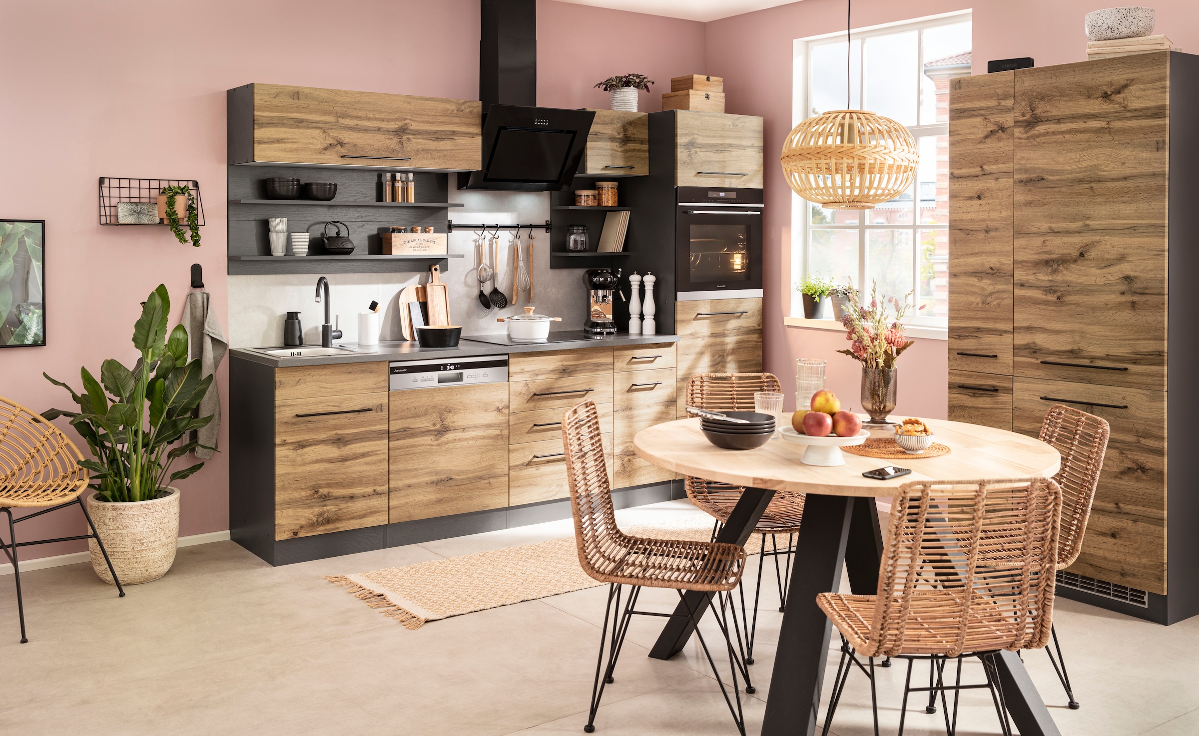 KOCHSTATION Küchenzeile »KS-Tulsa« ohne E-Geräte, Breite 360 cm, schwarze Metallgriffe, MDF Fronten