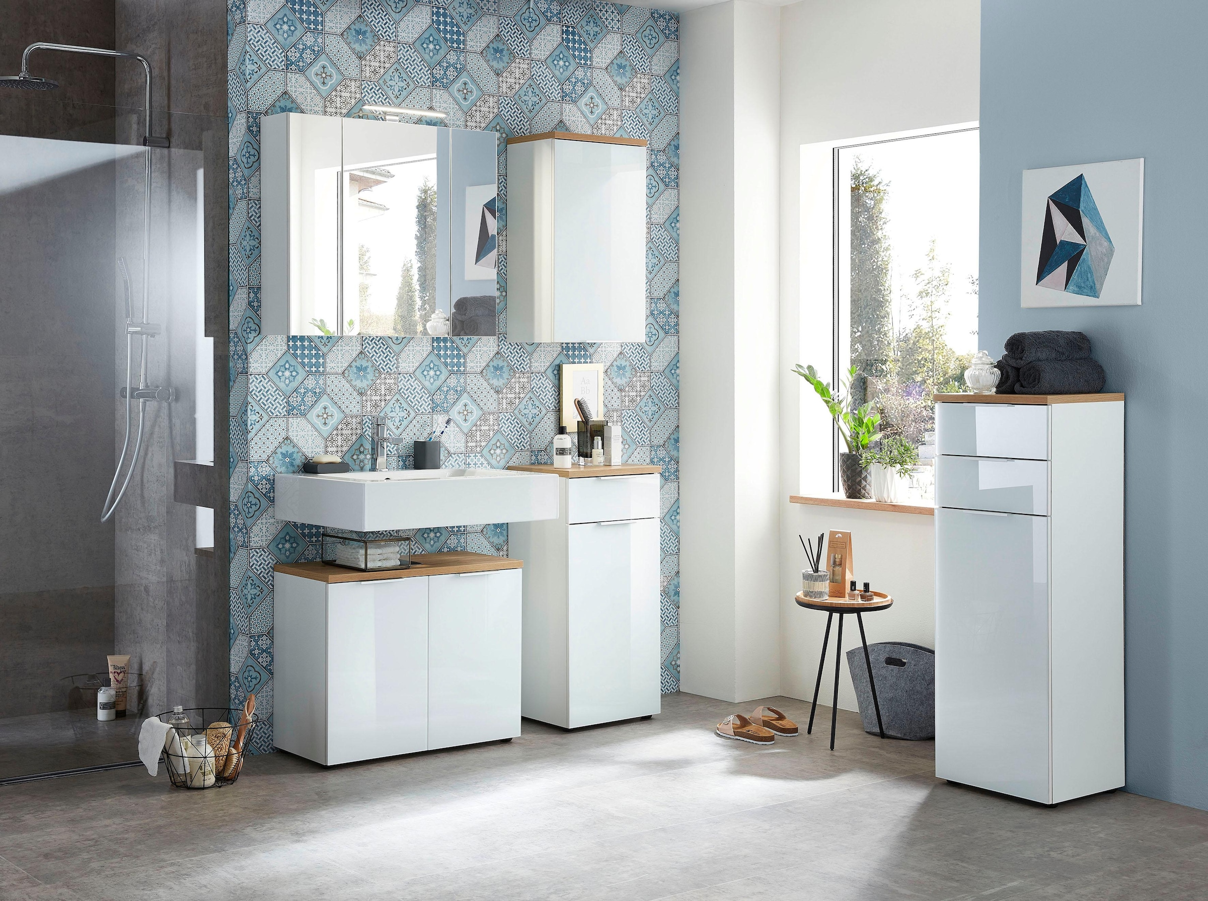 GERMANIA Armoire sous lavabo »Pescara« Front mit Glasauflage