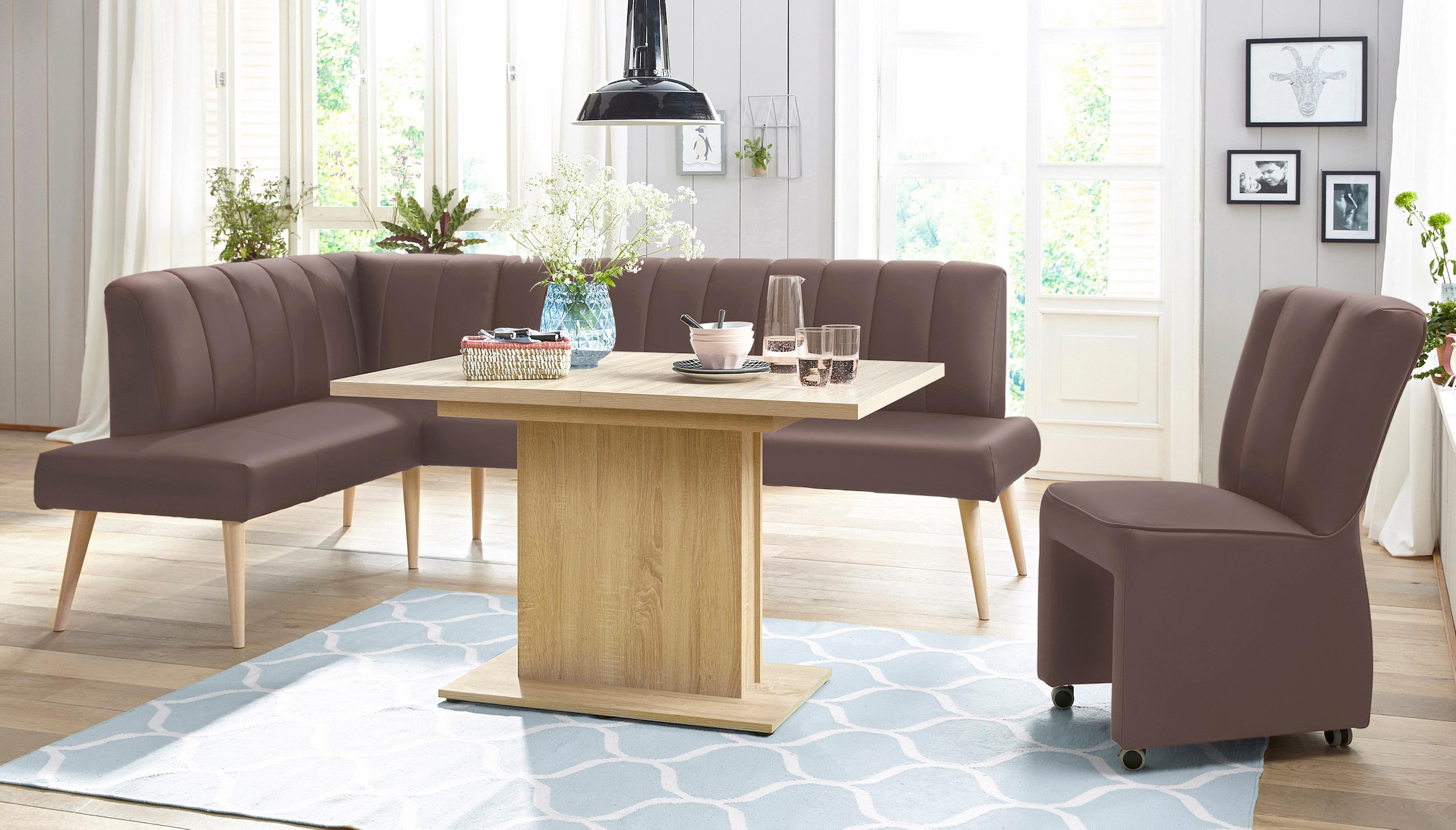 exxpo - sofa fashion Eckbank »Costa, moderne Rückensteppung, bequem und elegant, hoher Holzfuss« hochwertig verarbeitet, Frei im Raum stellbar