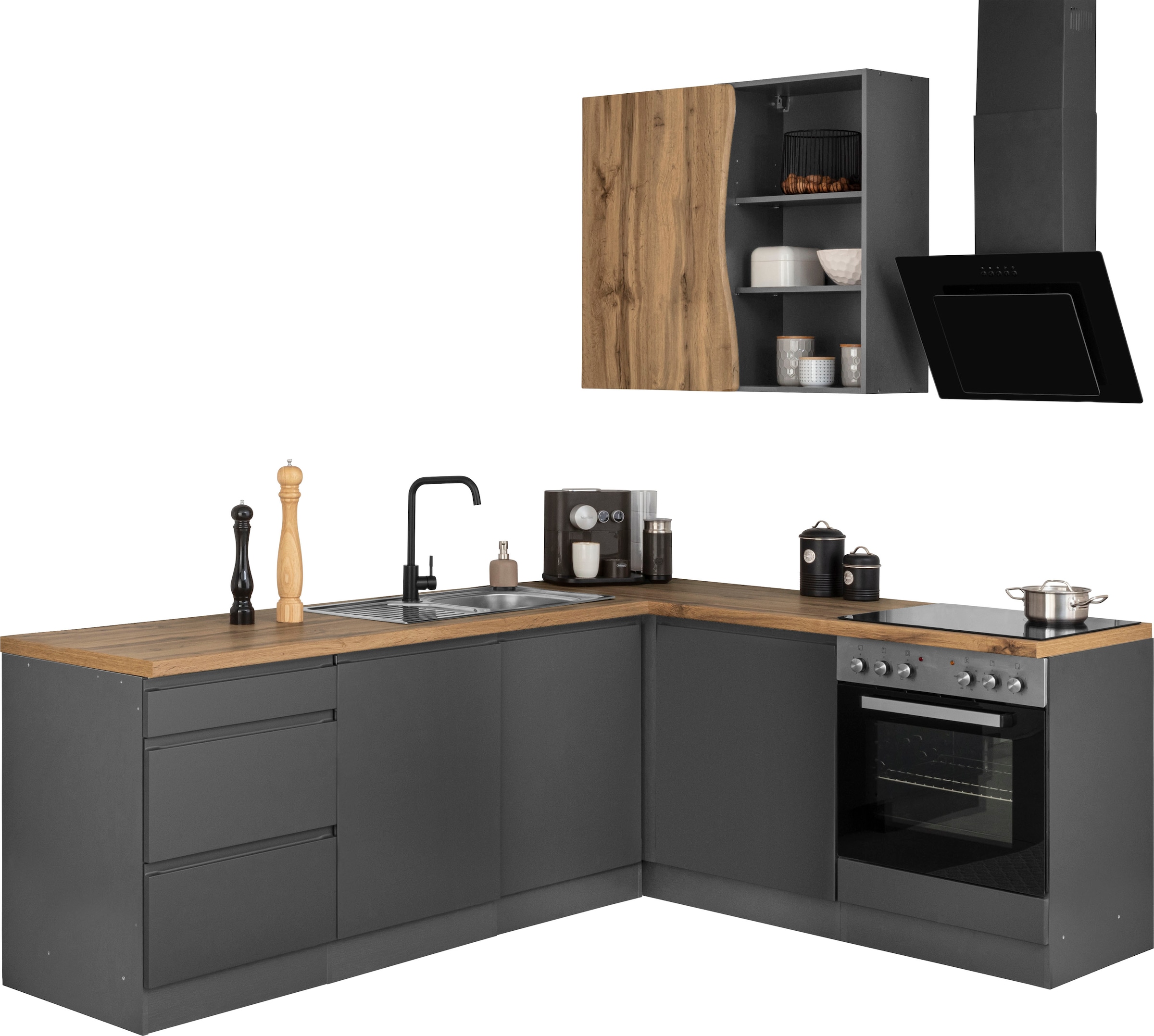 KOCHSTATION Winkelküche »KS-Bruneck« Stellbreite 240/180 cm breit, wahlweise mit oder ohne E-Geräte, MDF