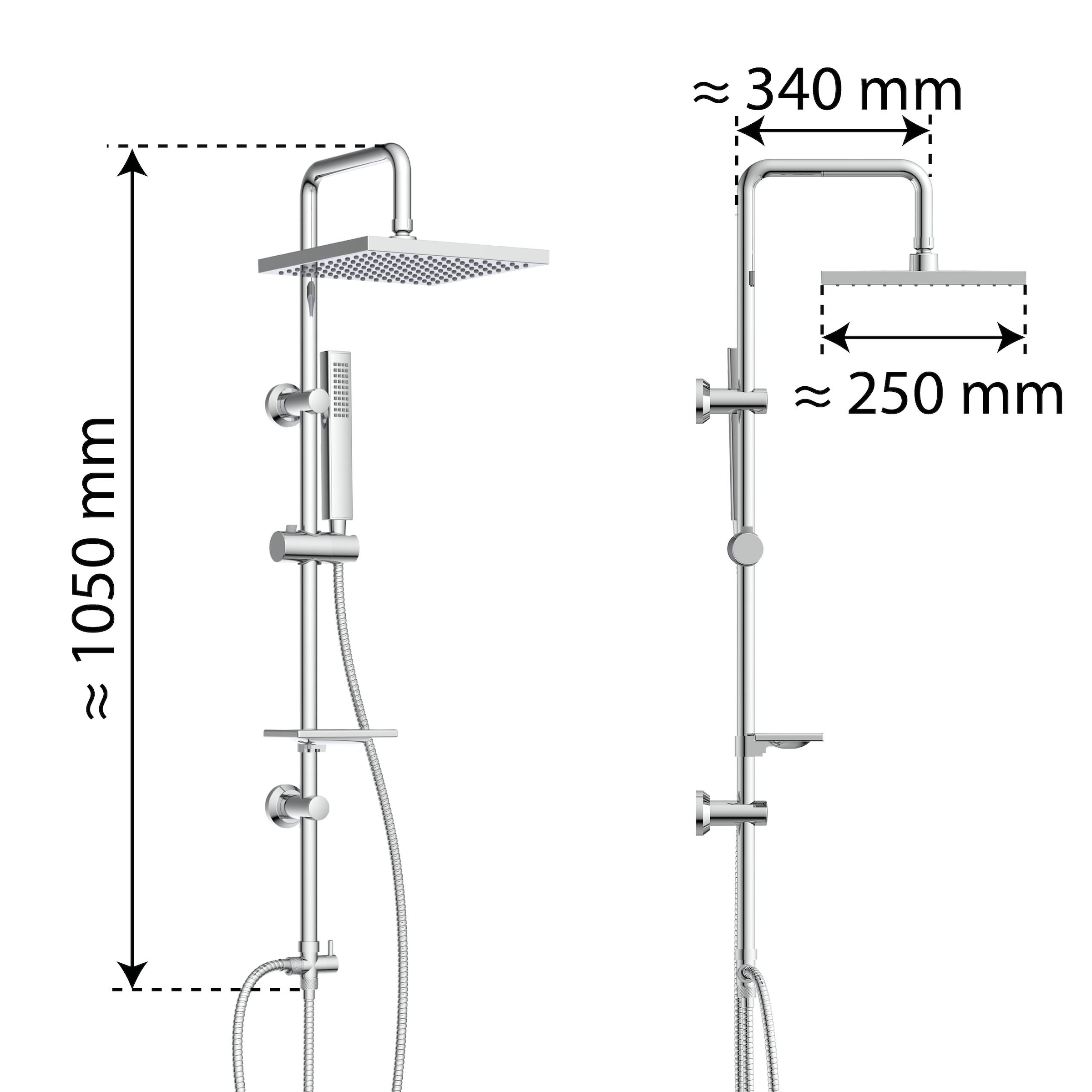 welltime Stangenbrause-Set »LINA« Überkopfbrause mit Seifenablage, 20 cm Kantenlänge.