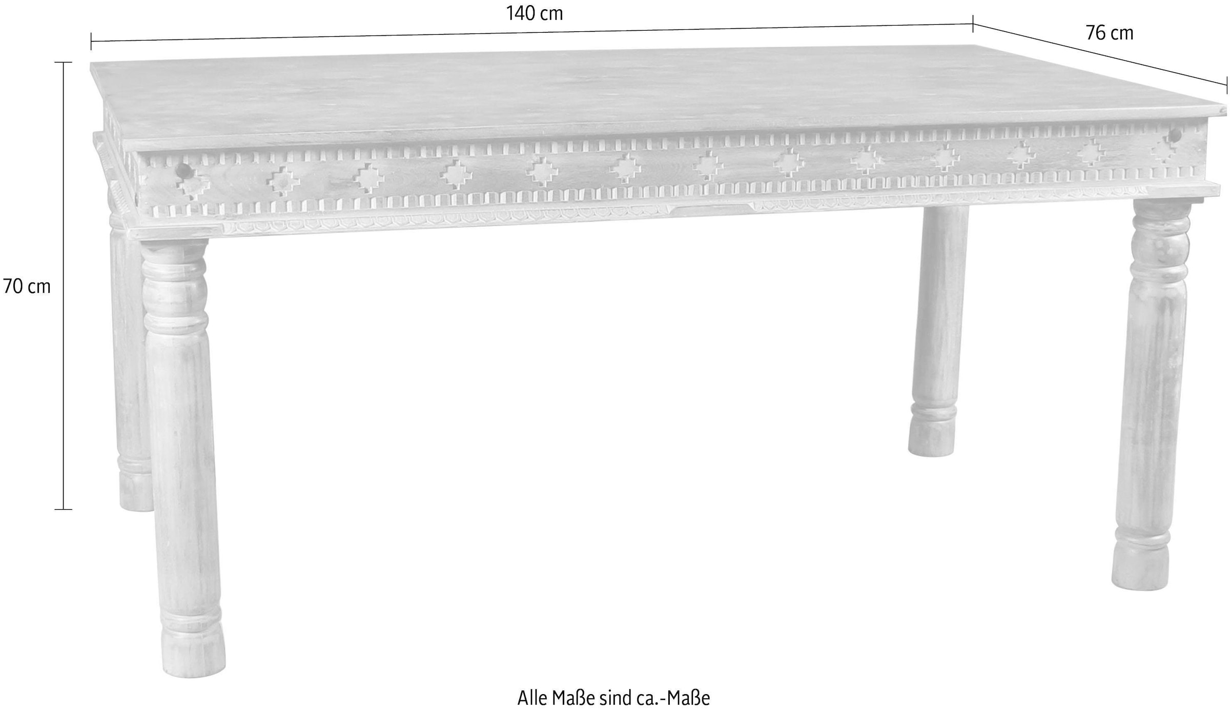 SIT Table de salle à manger »Kas aus Mangoholz mit aufwändigen Schnitzereien und 4 Beinen« Table à manger massive de style oriental avec ceinture décorative