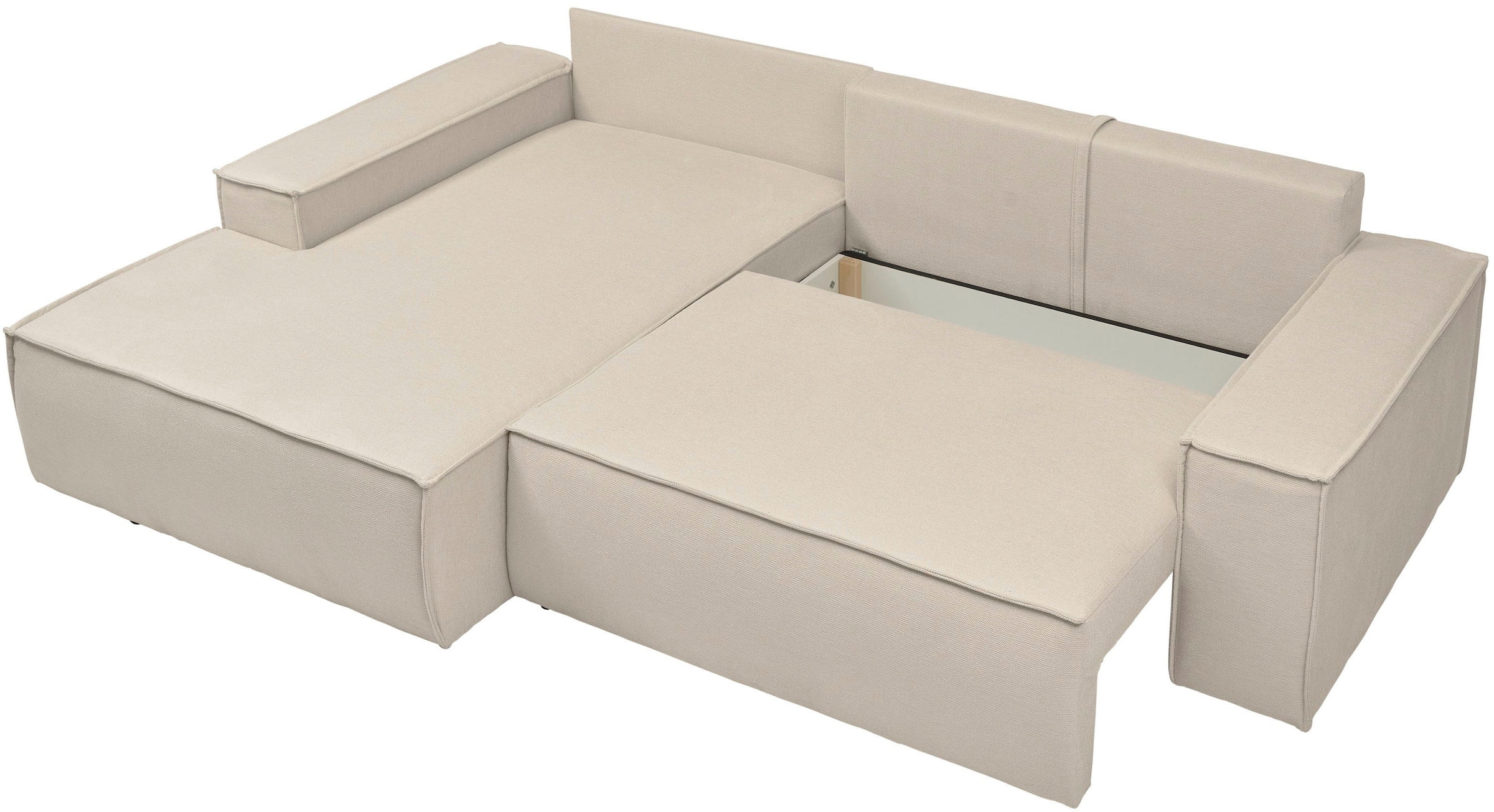 andas Ecksofa »FINNLEY Schlafsofa 267 cm, L-Form mit Schlaffunktion & Bettkasten« verfügbar in den Stoffqualitäten Bouclé, Struktur fein und Mega Cord