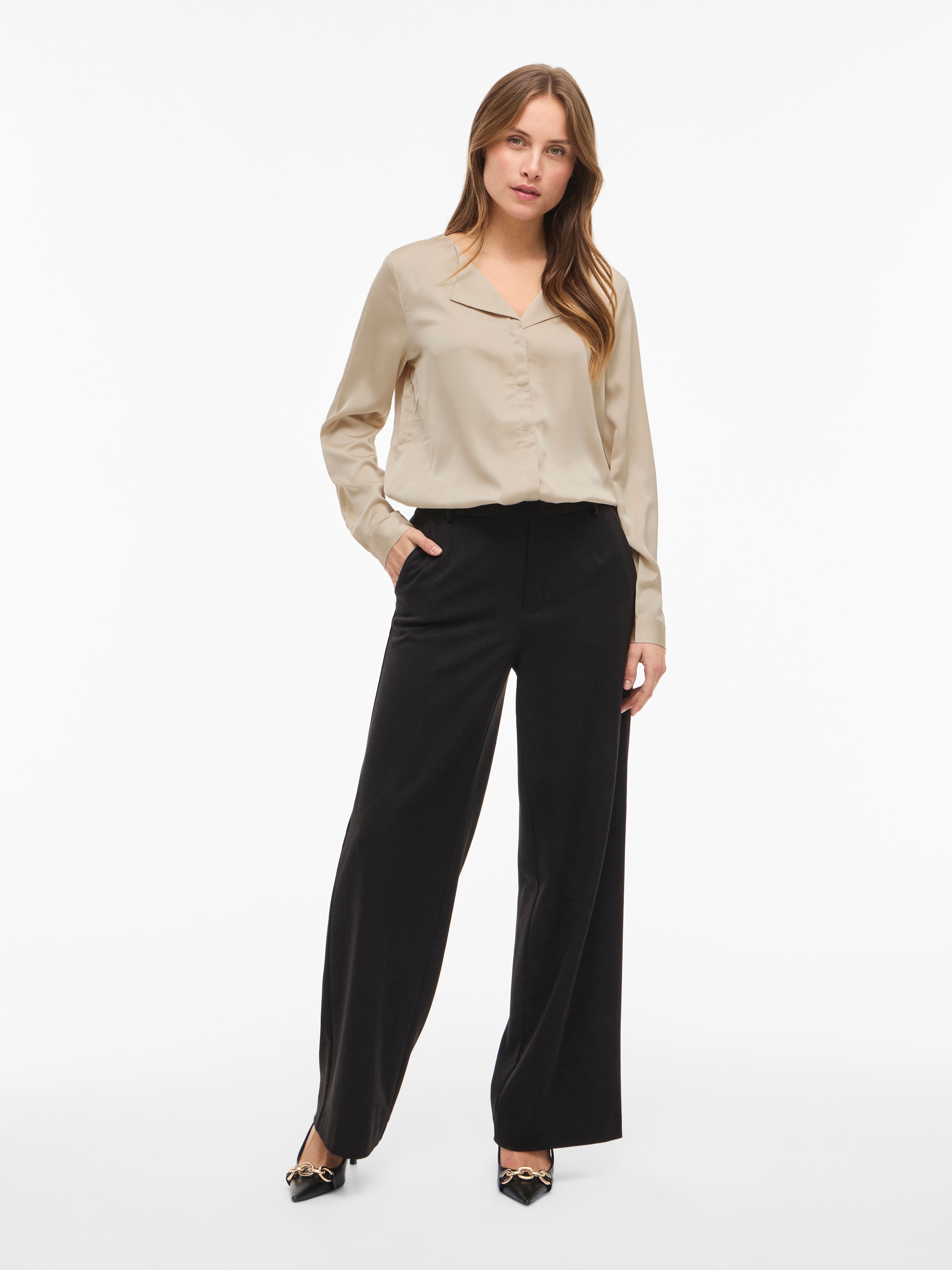 Vila Blouse chemise »VIELLETTE V-NECK L/S SATIN SHIRT - NOOS«