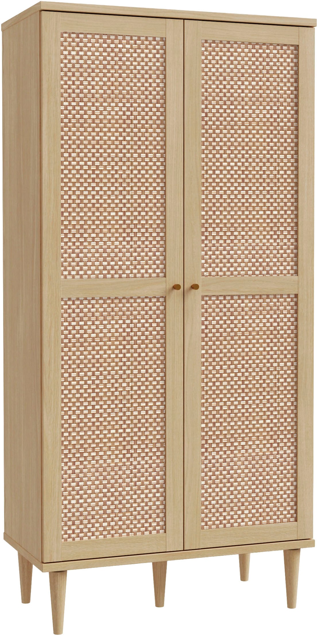 GOODproduct Kleiderschrank »ELLIAN, Kinderzimmerschrank, Rattan, Wiener Geflecht, 80cm breit« Boho-Stil, Holzfüsse, Metallgriffe, Made in EU, viel Stauraum, FSC®