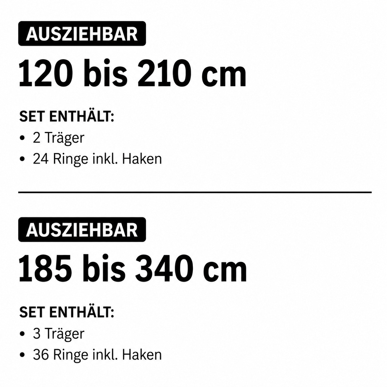 Liedeco Tringle à rideaux »Stilgarnitur "Zylinder" ausziehbar 16/19 mm« Ø 19 mm 1 course-läufig Extensible extensible télescopiquement