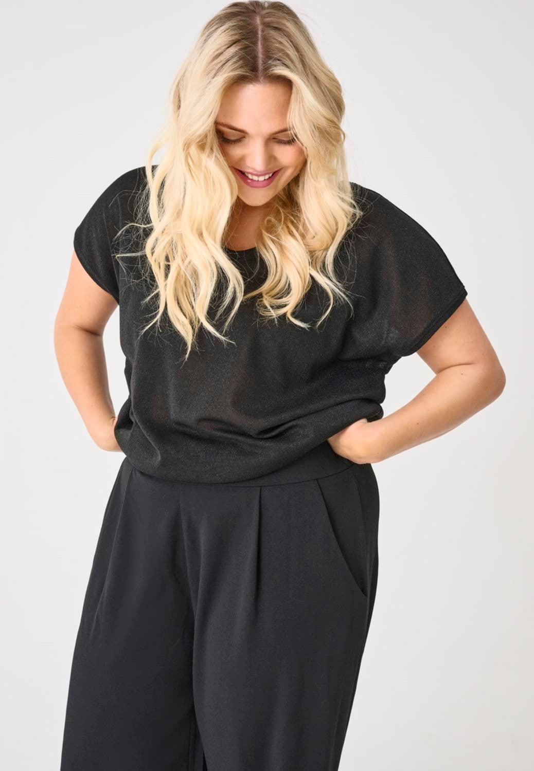 ONLY CARMAKOMA Kurzarmshirt »CARSILVERY S/S V NECK LUREX TOP JRS NOOS«