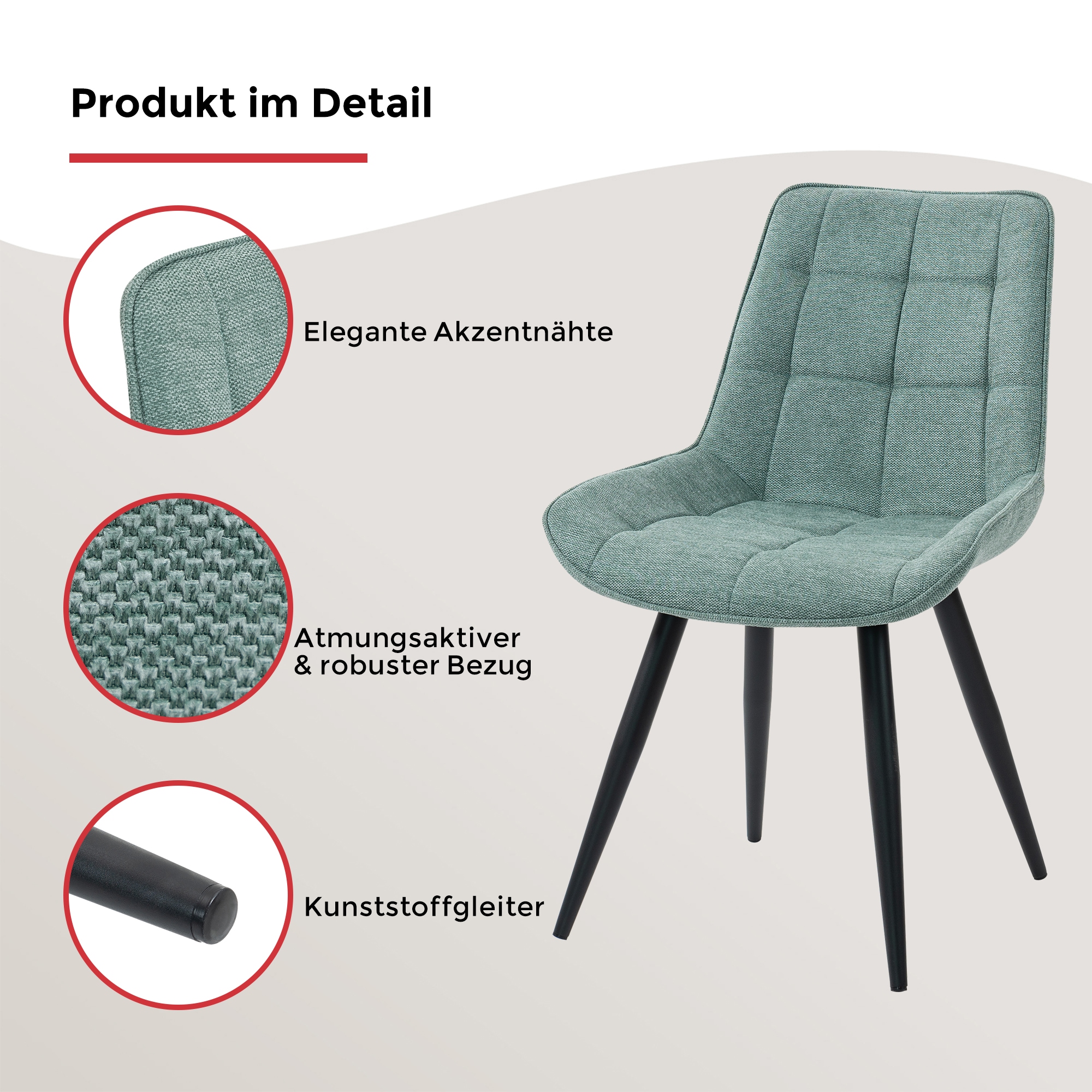 Duo Collection Chaise de salle à manger »Iris Esszimmerstuhl, 4er-Set« (Ensemble) 4 cuisrevêtement en tissu robuste, rembourrage matelassé, supporte jusqu'à 110 kg