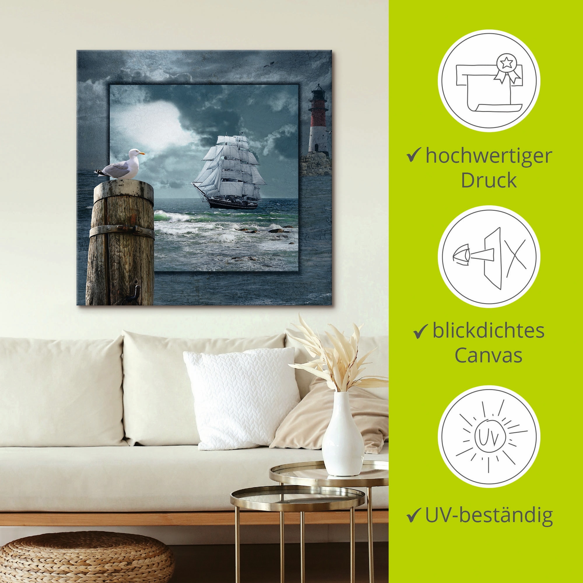 Artland Leinwandbild »Maritime Collage mit Segelschiff« Boote & Schiffe 1 Stk. tlg. auf Holzrahmen gespannt