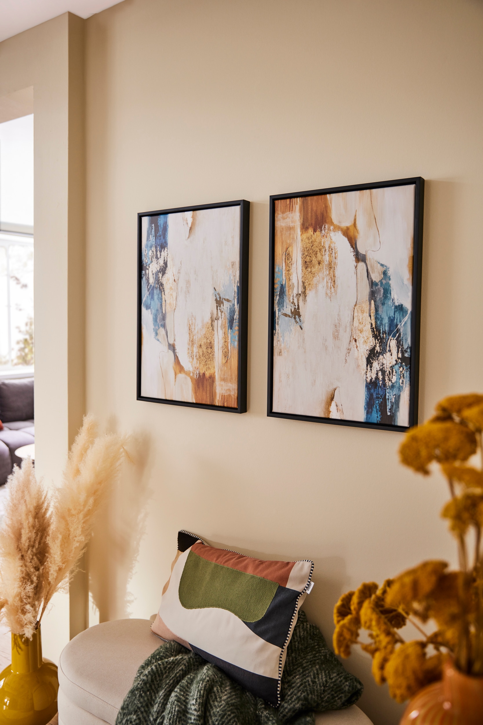 queence Tableau sur toile »Abstrakt Beige und Gold« Abstrait | Abstrait | Art | Moderne finition avec cadre à joint creux