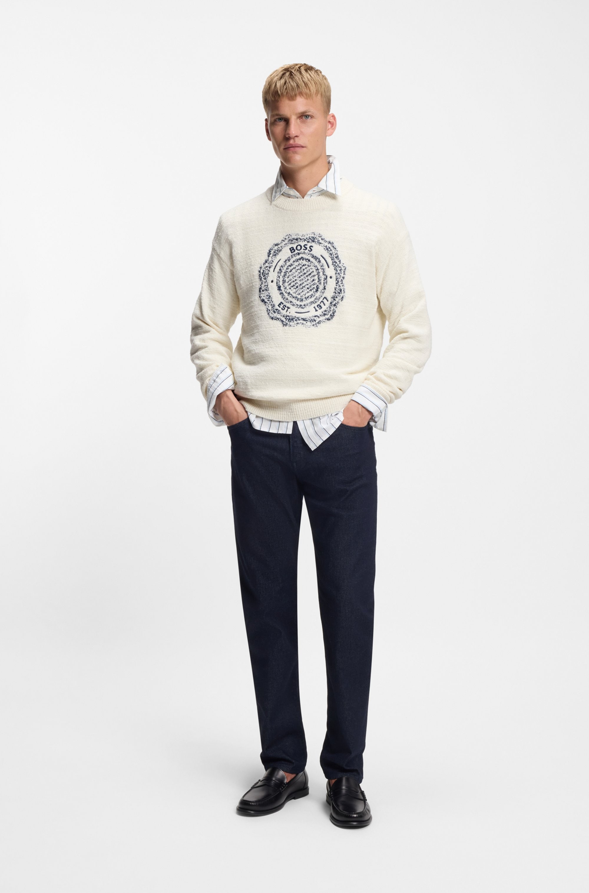 BOSS ORANGE Pull en tricot »Kerbert« Regular Fit, Rundhalsausschnitt, BOSS-Logo