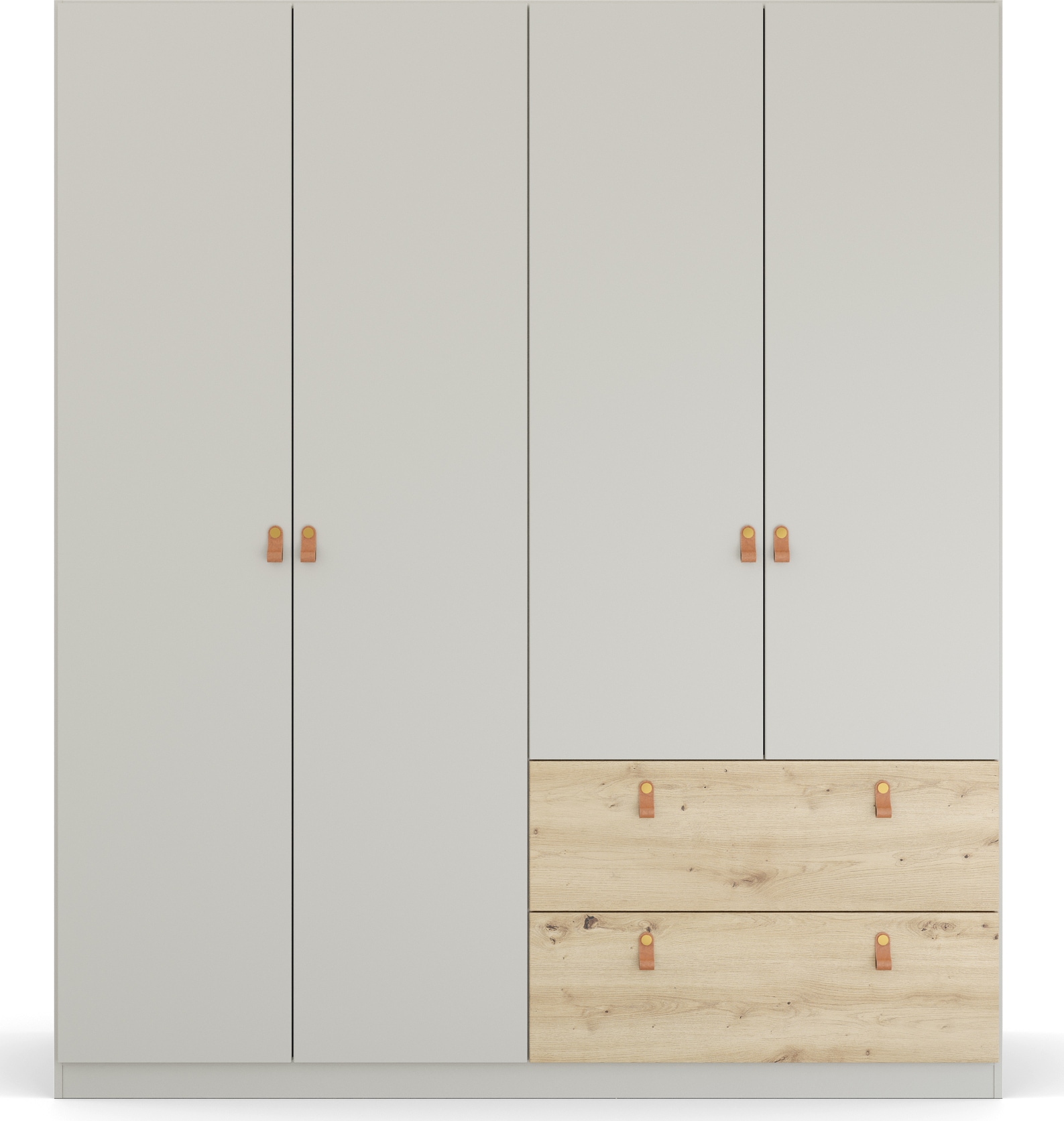 rauch Drehtürenschrank »Kleiderschrank Schrank Garderobe Ankleide HOMEY BY QUADRA SPIN« Breiten: 181/226/271 cm, Höhe 210 cm,  mit cognacbraunen Ledergrifflaschen, Schubladen in Eichen-Dekor