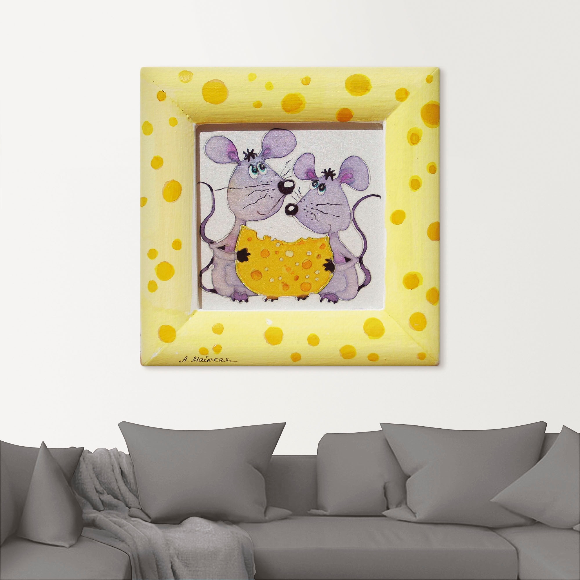 Artland Tableau sur toile »Mäuse mit Käse« 1 cuis tlg. auf Holzrahmen gespannt