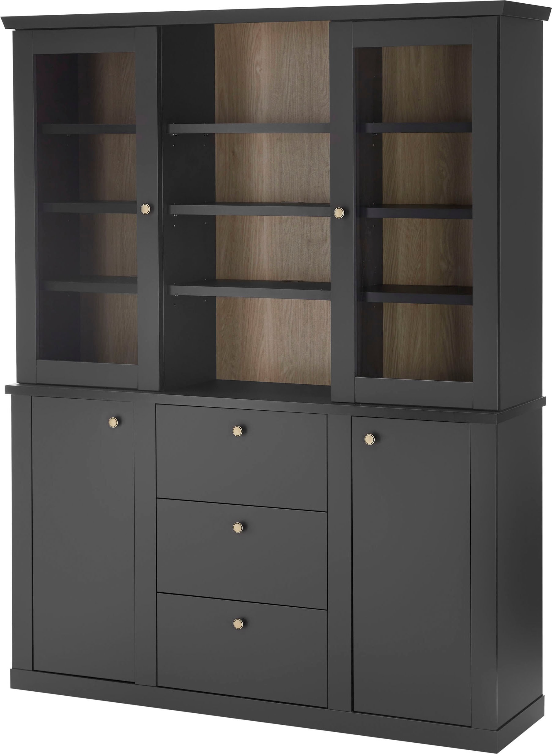 Home affaire Buffet »Lincoln, Hochschrank im Landhausstil, moderner Schrank« edles Design, messingfarbene Knopfgriffe, vielseitig einsetzbar