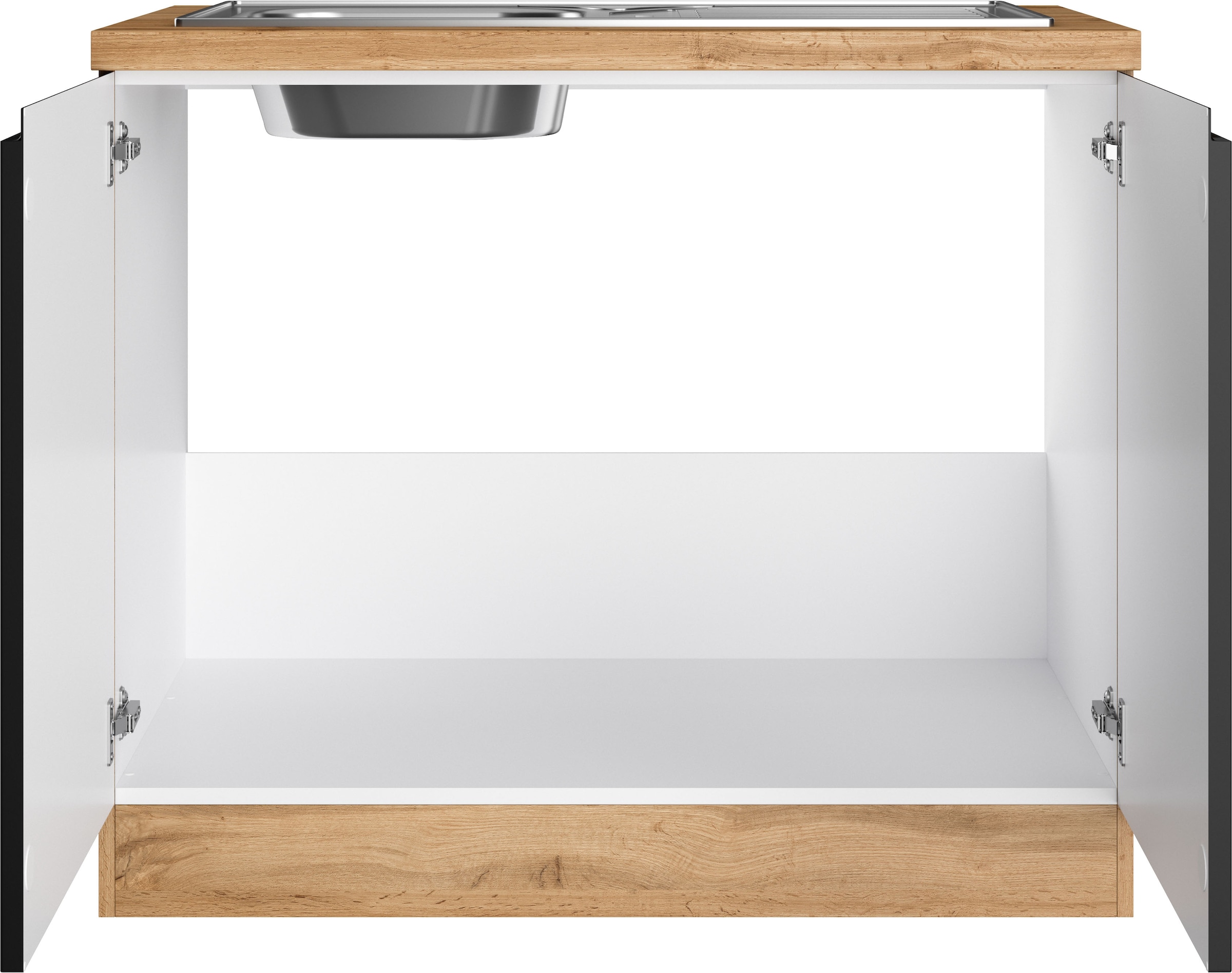 KOCHSTATION Meuble évier »KS-Virginia,neu in verbesserter Ausführung« Rangement, Softclose, sans robinet,  largeur 100 cm, incluant évier encastré, fermeture douce