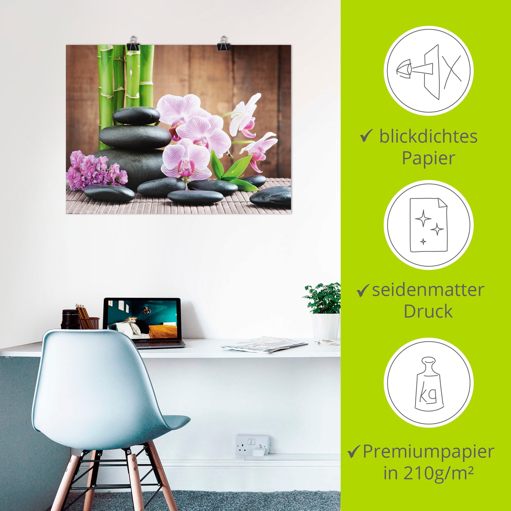 Artland Fresque murale »Spa Konzept Zen Steinen Orchideen« 1 cuis tlg. als Leinwandbild, Poster, Wandaufkleber in verschied. Grössen