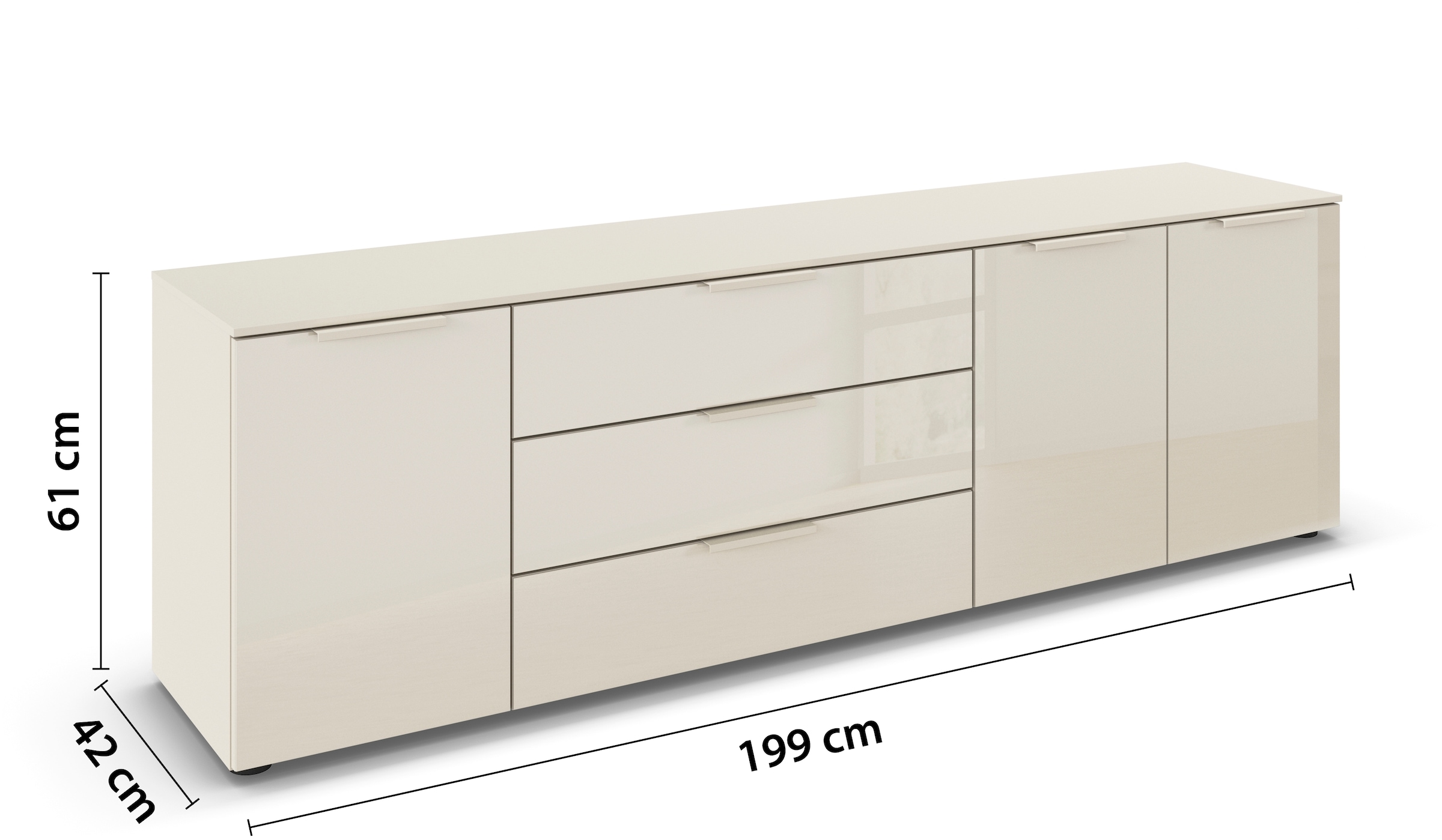 rauch Kombikommode »Kommode Türkommode Sideboard Kombikommode FLIPP mit Glasfront« Breite 200 cm mit 2 Einlegeböden,  3-türig mit 3 Schubladen und Soft-Close-Funktion sowie Glasfront