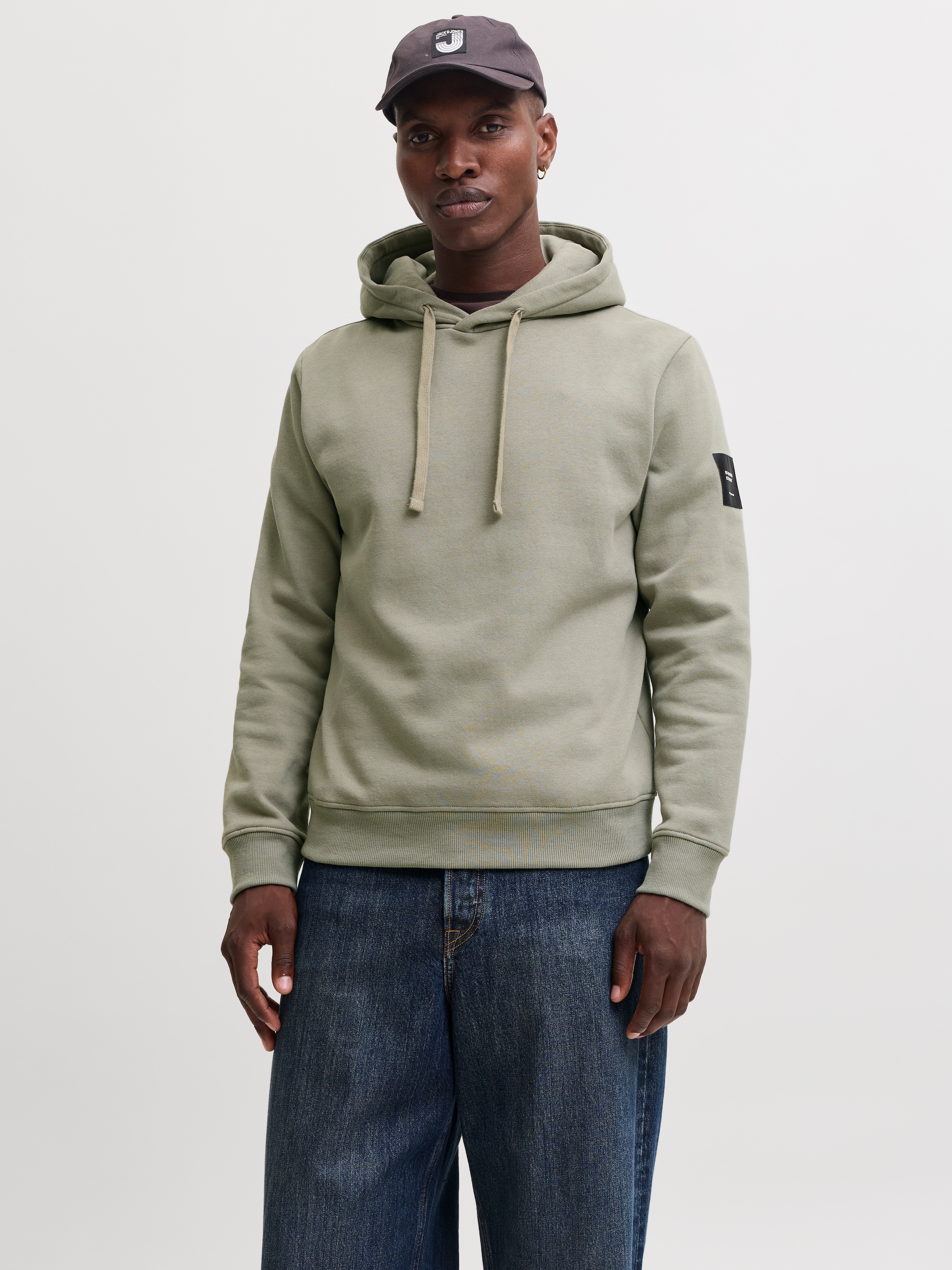Jack & Jones Sweat à capuche »JJCLEVELAND SWEAT HOOD SN«, mélange de matériaux, coupe régulière
