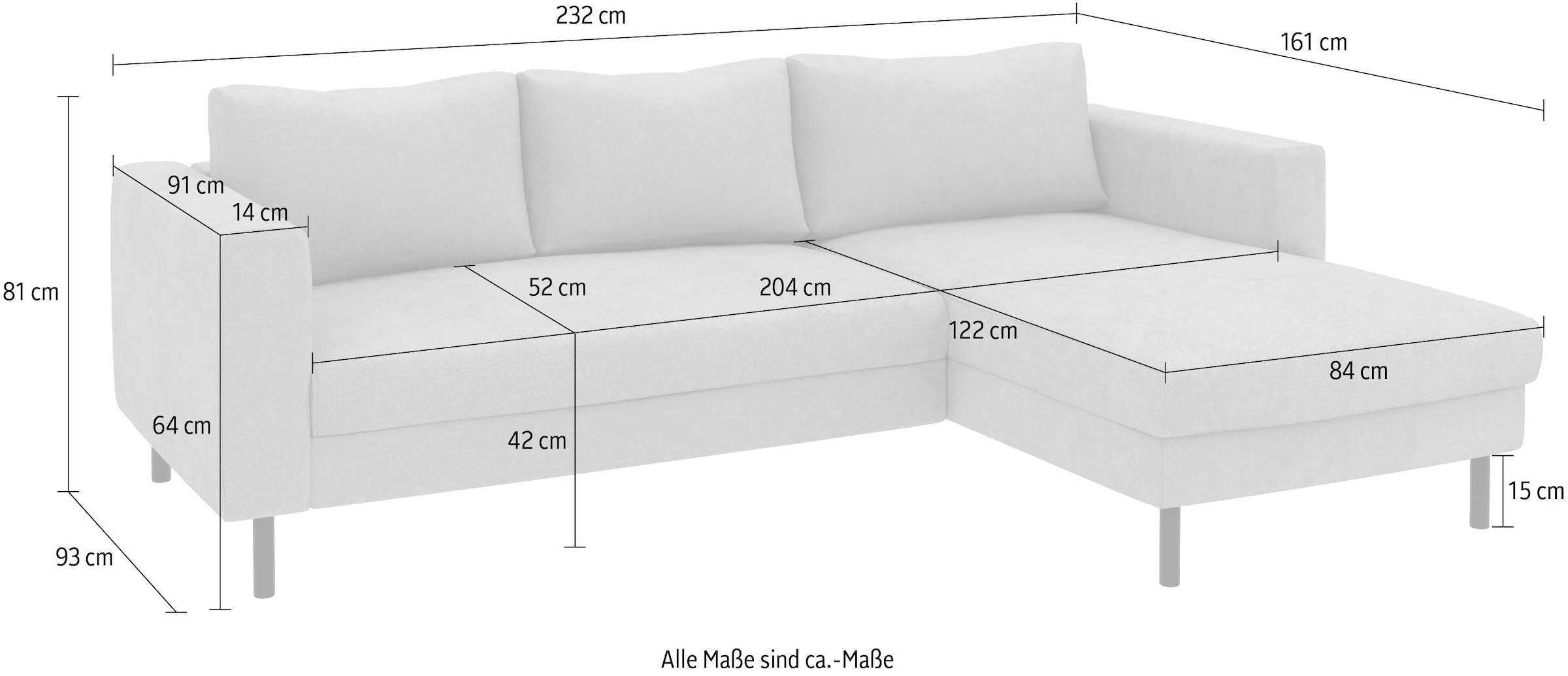 TRENDMANUFAKTUR Ecksofa »Amazing II, wahlw. mit Schlaffunktion & Bettkasten, Fuss schwarz« Recamiere beidseitig montierbar, L-Form,in Cord o. Struktur, B: 232 cm