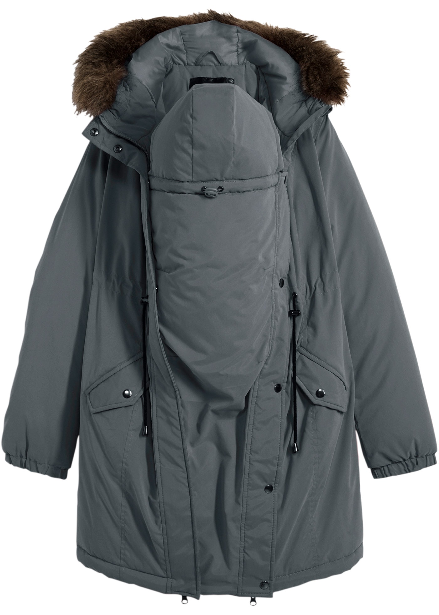 bonprix Umstandsjacke mit Kapuze mit seitlichen Reissverschlüssen zur Weitenregulierung, mit 2-Wege-Zip