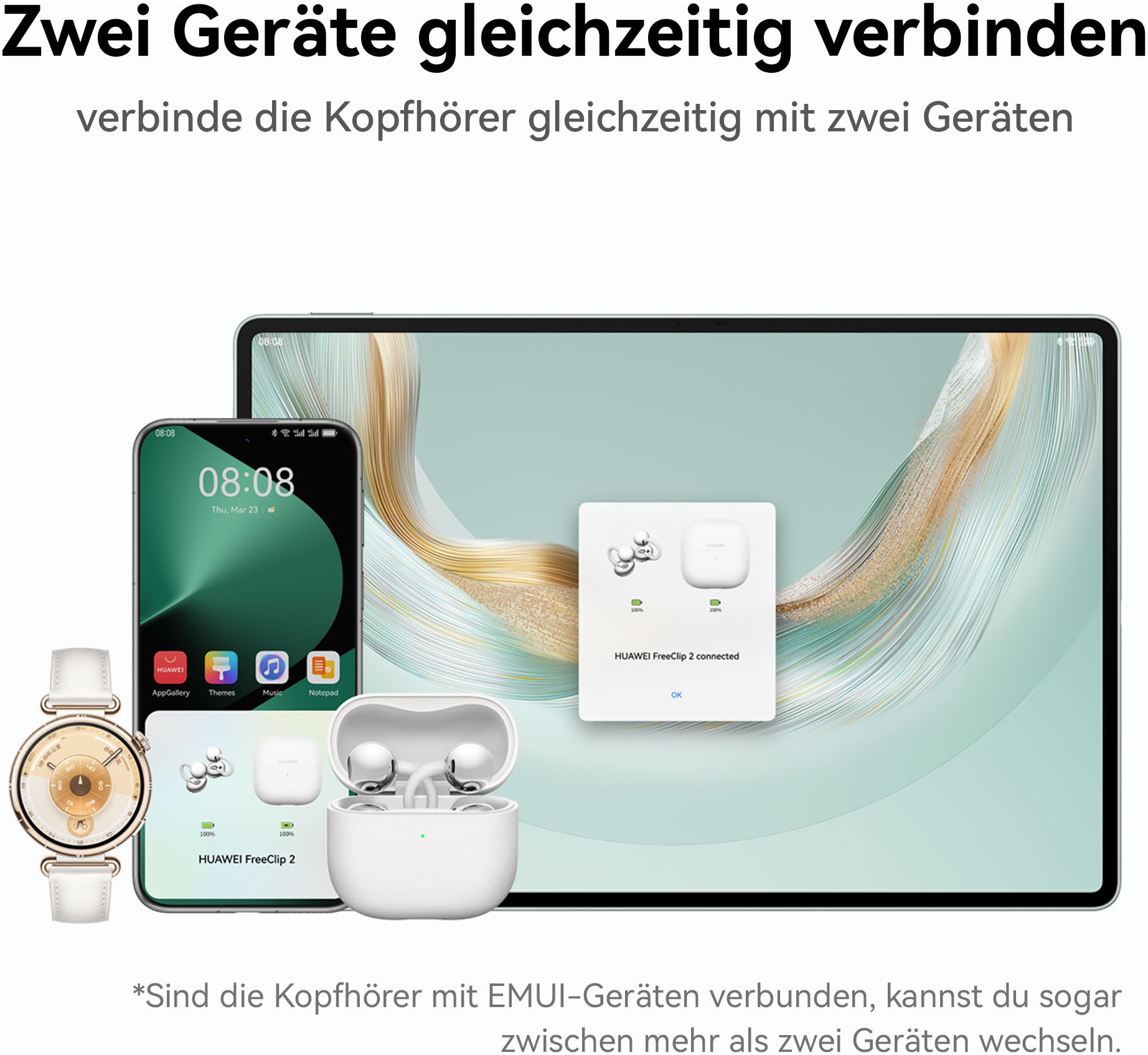 Huawei Casque sans fil »FreeClip 2« Leichtes Design für ganztägigen Tragekomfort, Kristallklare Anrufe