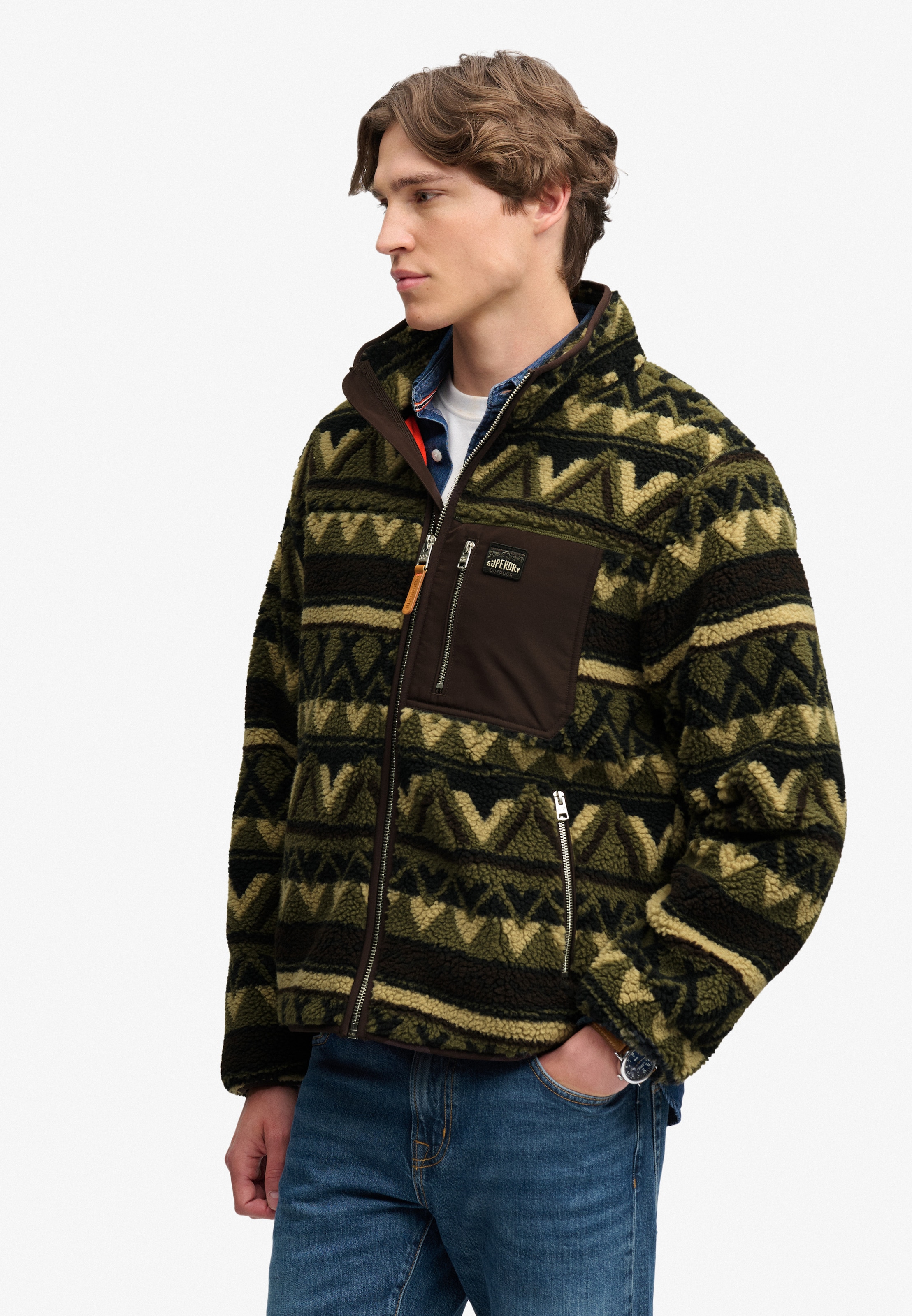 Superdry Sweatjacke »ABSTRACT FLEECE ZIP THROUGH« Kunstfaser, relaxed fit