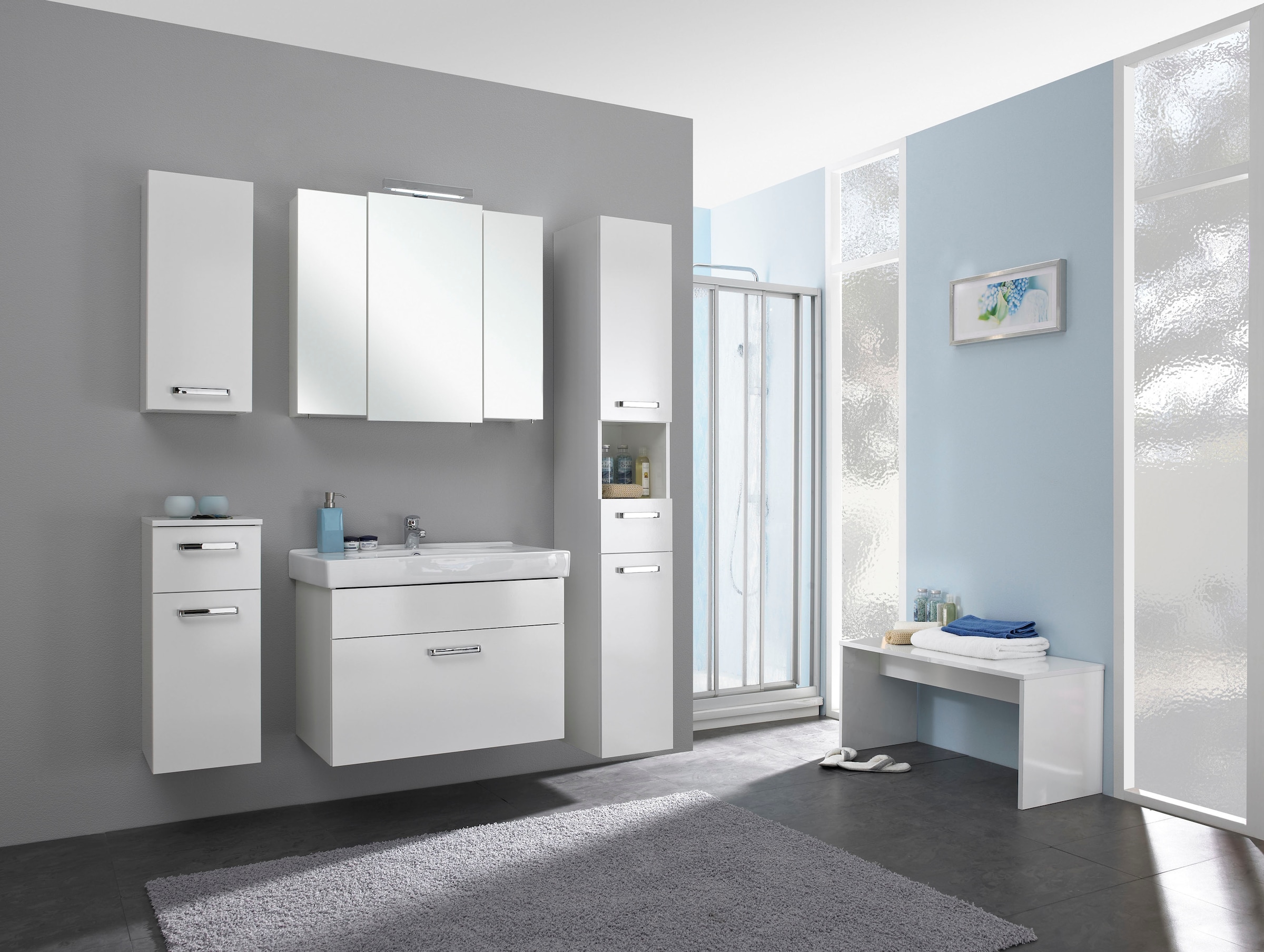 Saphir Armoire haute »Quickset Badschrank 30 cm breit, 2 Türen, 1 Nische, 1 Schublade« armoire haute de salle de bain avec amortisseur de porte, poignées chrome brillant