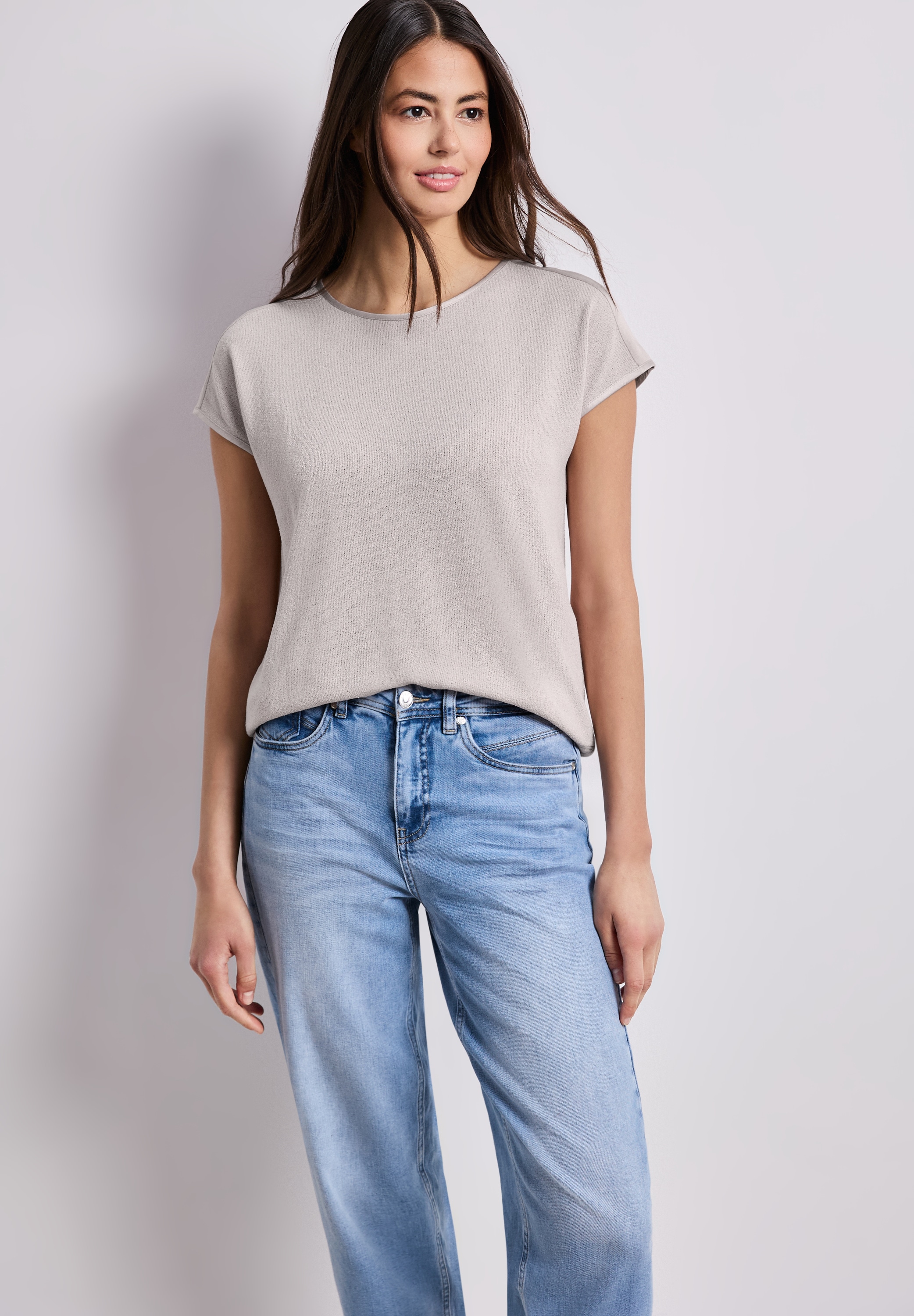 STREET ONE Haut de chemise uni, t-shirt d'été, aspect tricot