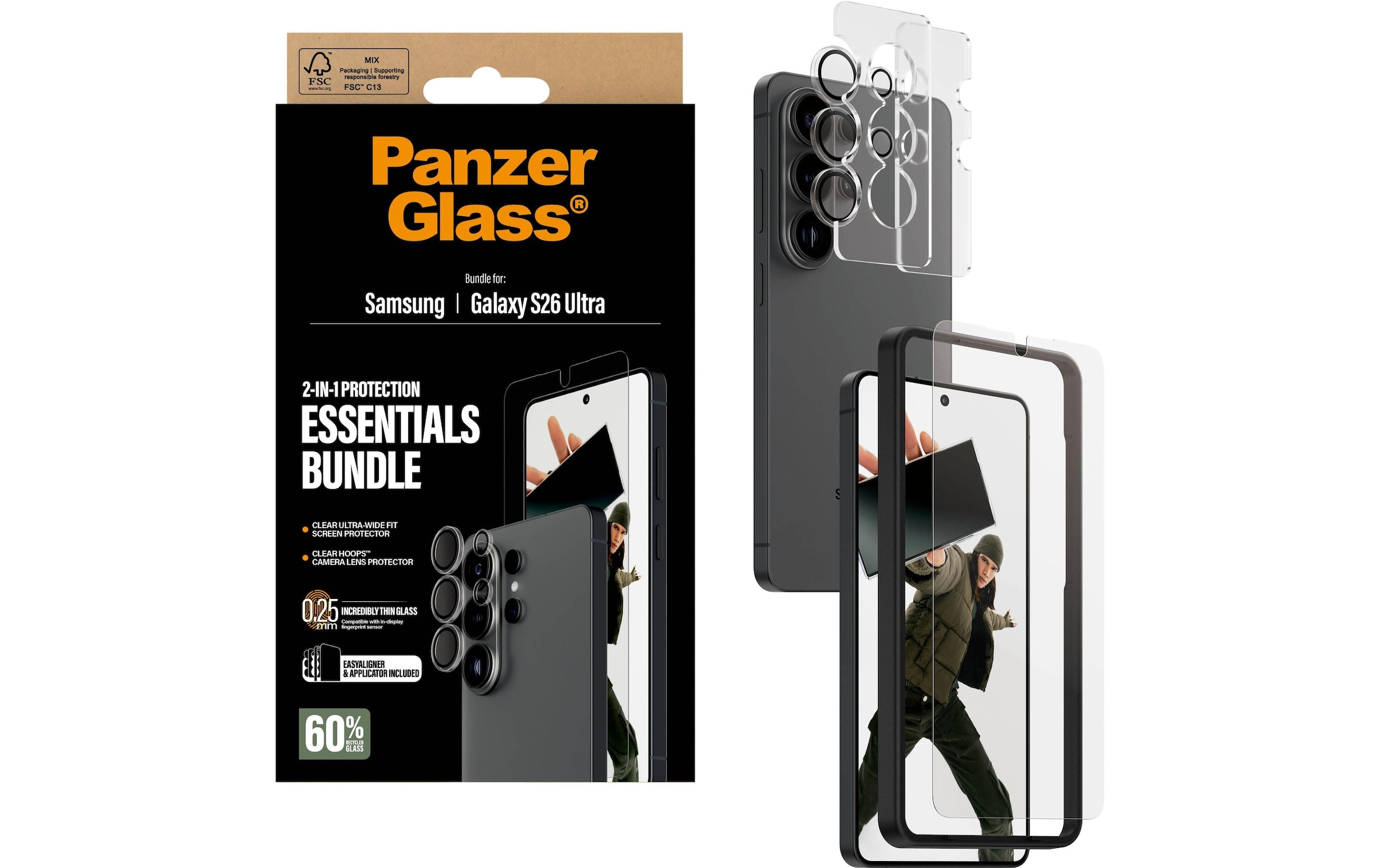PanzerGlass Kameraschutzglas »2-in-1 Protection Essentials Bundle« für Samsung Galaxy S26 Ultra Displayschutzfolie, Schutzfolie, Kameraschutz, kratz- & stossfest